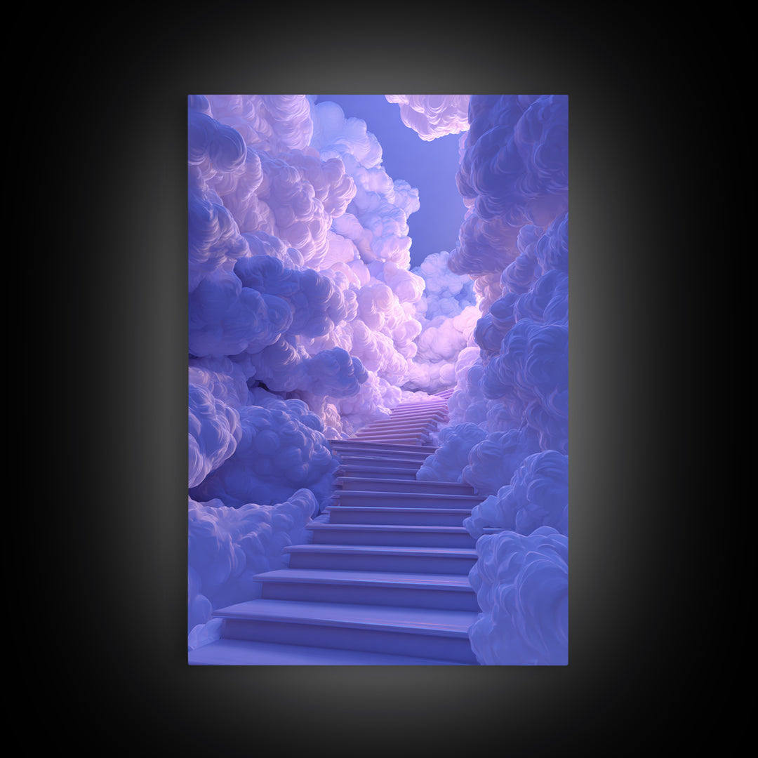 Lavender Cloud Stairway Wall Art, Dreamy Celestial Landscape, Calming Bedroom Decor, Ethereal Poster, Nursery Wall Art Print