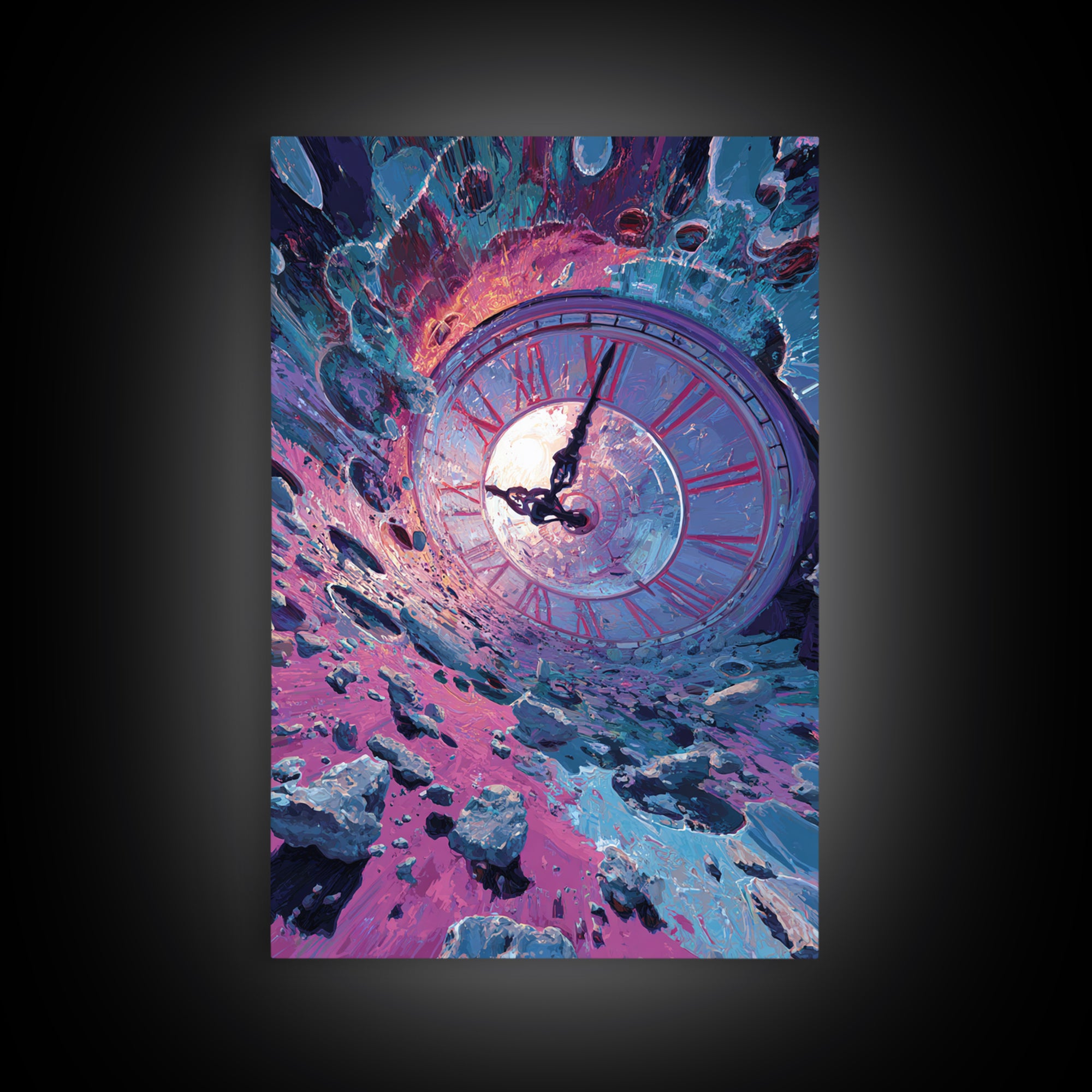 Surreal Clock Vortex In Cosmic Ruins, Time Fantasy Wall Art, Psychedelic Canvas Print, Celestial Decor, Statement Artwork