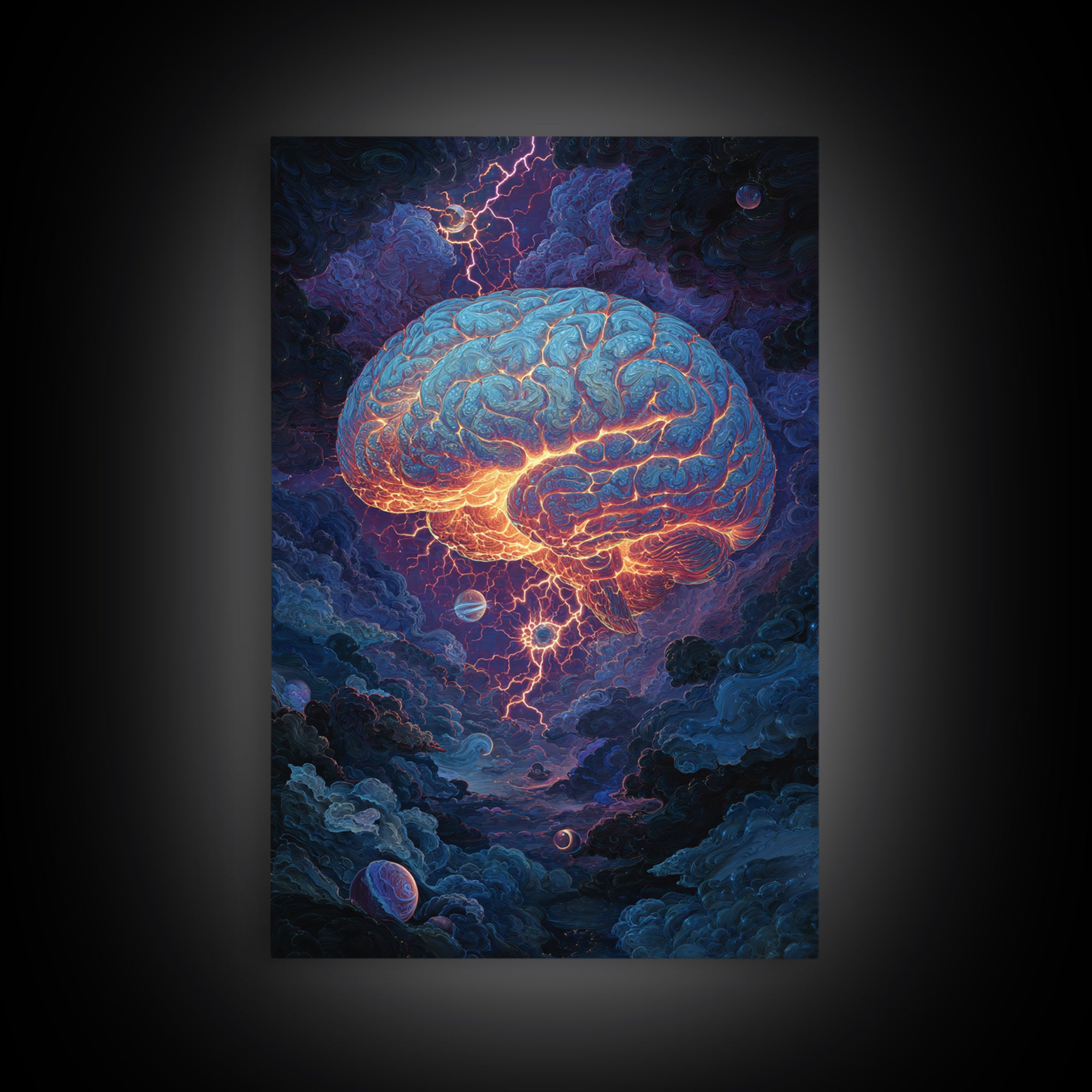 Glowing Storm Brain Wall Art, Neuroscience Anatomy Canvas Print, Dark Academia Medical Office Decor, Psychology Gift For Doctor