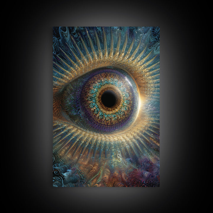 Surreal Cosmic Eye Wall Art, Mystical Iris Framed Canvas Print, Spiritual Vision Office Decor, Statement Artwork Gift For Him