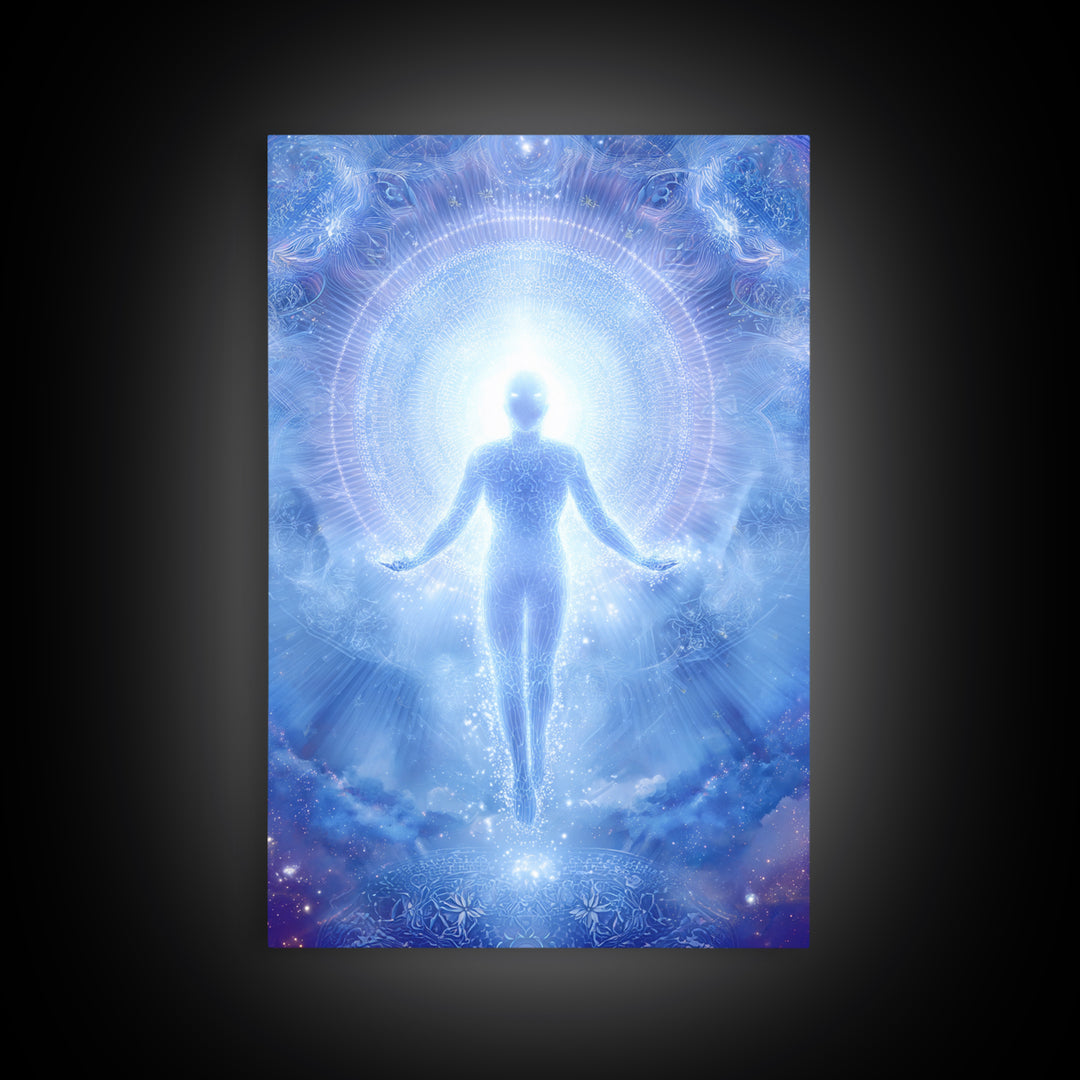 Ethereal Ascending Figure Amid Glowing Light Spiritual Art Print Contemporary Wall Art Canvas Print
