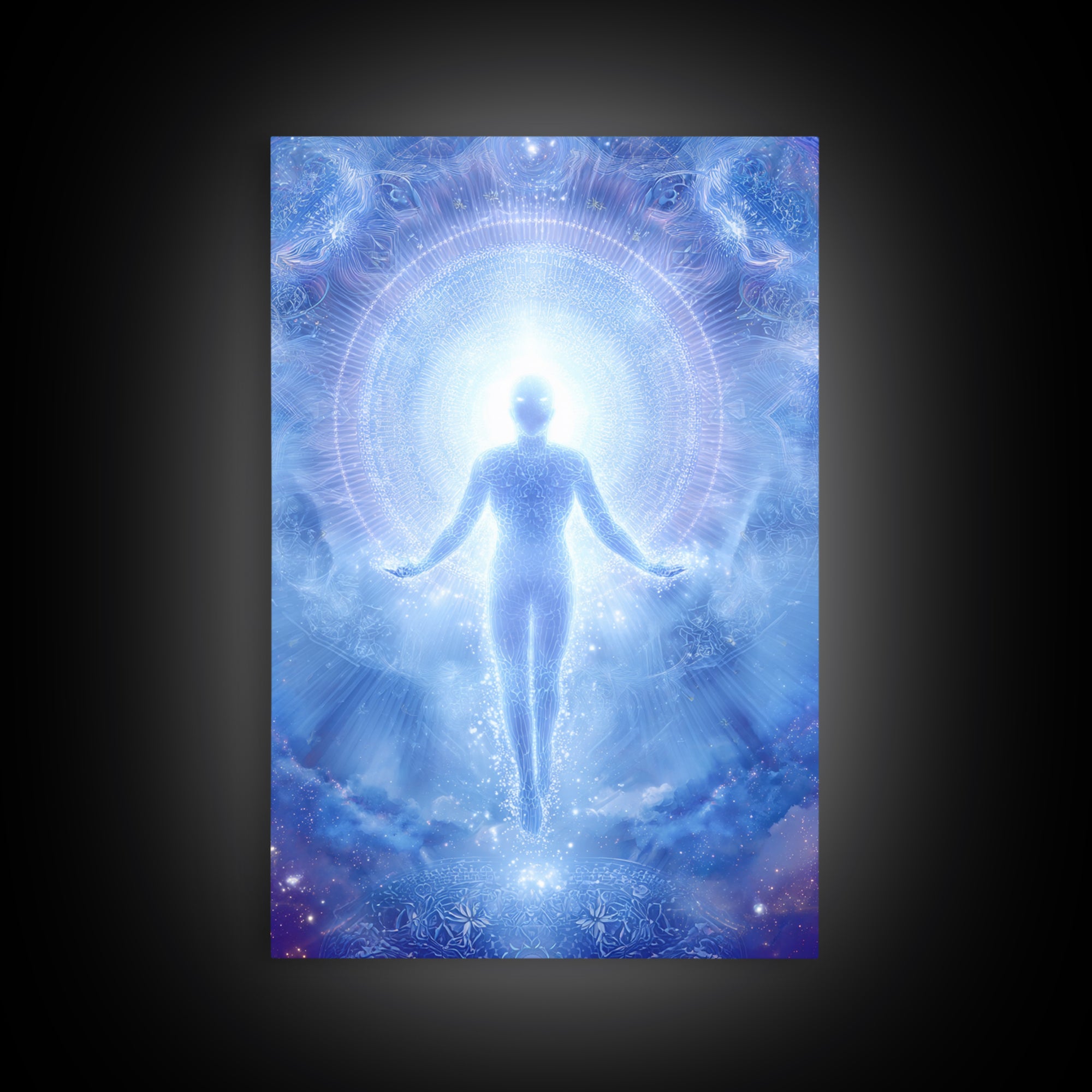 Ethereal Ascending Figure Amid Glowing Light Spiritual Art Print Contemporary Wall Art Canvas Print
