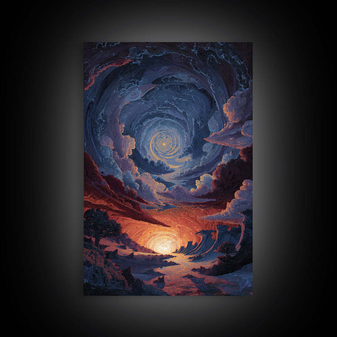 Cosmic Spiral Sunset Wall Art, Surreal Celestial Landscape, Fantasy Space Poster, Mystical Home Decor, Dreamy Room Decor