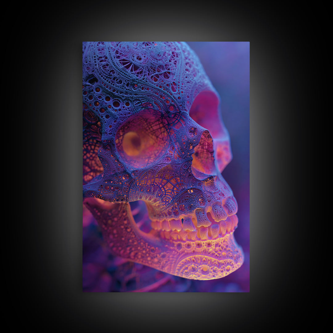 Ornate Lace Skull Wall Art, Gothic Surreal Portrait, Dark Academia Decor, Halloween Canvas Art, Moody Bathroom Wall Decor