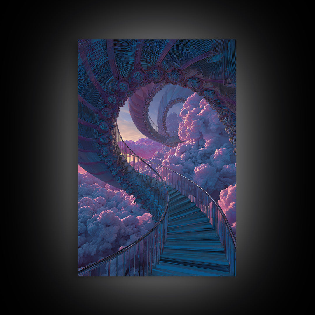 Surreal Cloud Staircase Dreamscape Wall Art, Fantasy Sky Castle Decor, Psychedelic Poster, Mystical Bedroom Art Print Gift