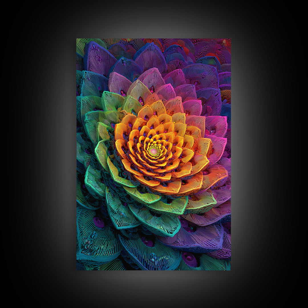 Intricate Abstract Rainbow Succulent Floral Digital Art Print Canvas Wall Art