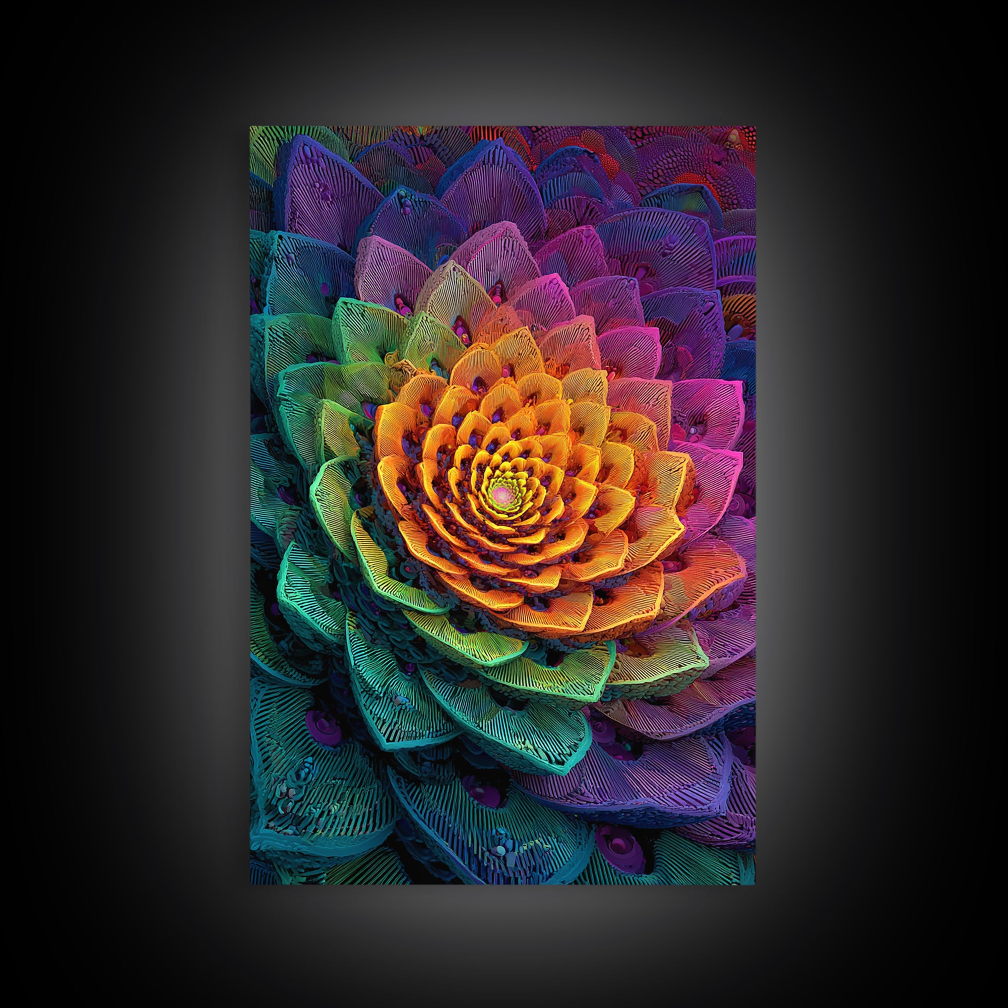Intricate Abstract Rainbow Succulent Floral Digital Art Print Canvas Wall Art