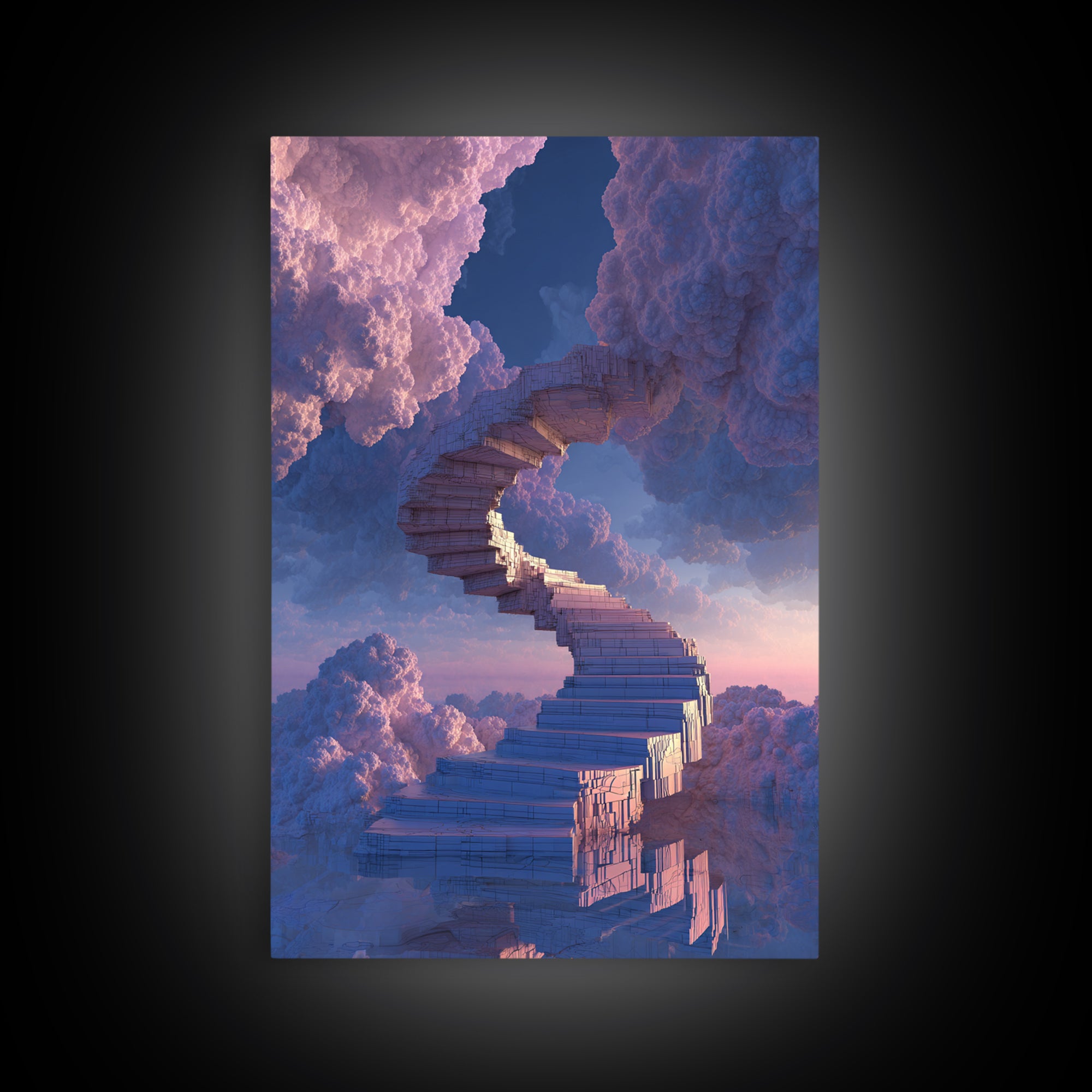 Stairway Through Pink Clouds Framed Canvas Print, Surreal Sky Wall Art, Dreamy Fantasy Decor, Ethereal Home Decor Gift Idea