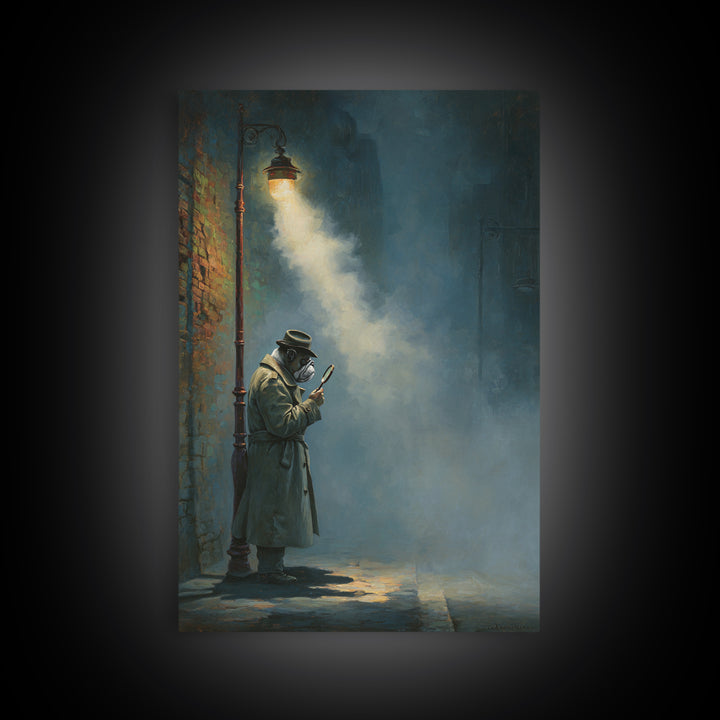 Moody Plague Doctor Under Street Lamp Wall Art, Dark Academia Art Print For Gothic Office Decor And Victorian Wall Decor