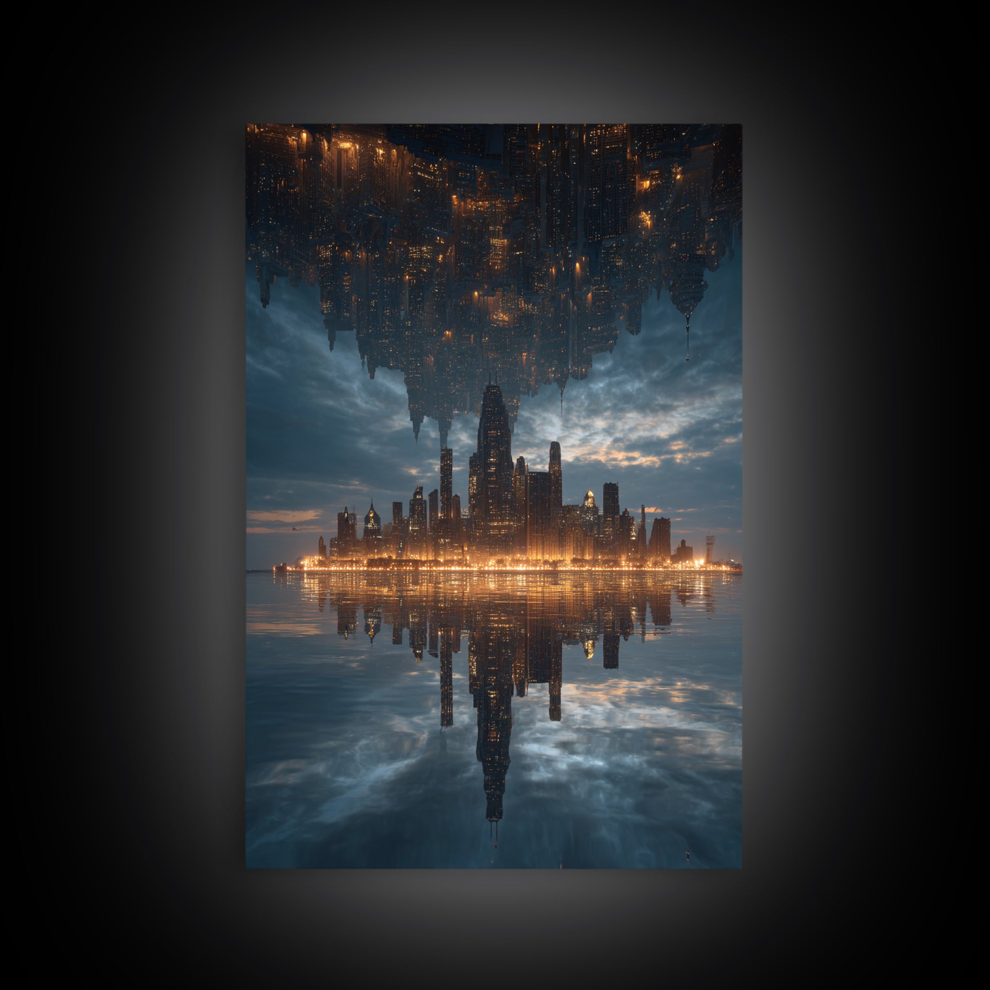 Inverted Futuristic City Canvas Print, Sci Fi Skyline, Cyberpunk Wall Decor, Dystopian Office Art, Modern Home Decor, Statement Artwork