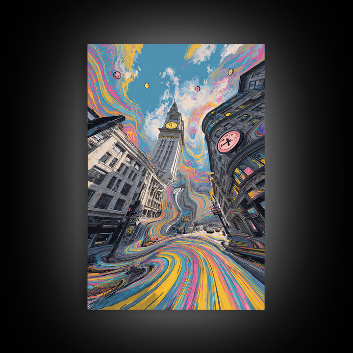Psychedelic London Clock Tower Wall Art, Colorful Urban Cityscape Print, Surreal Travel Poster, Modern Living Room Decor