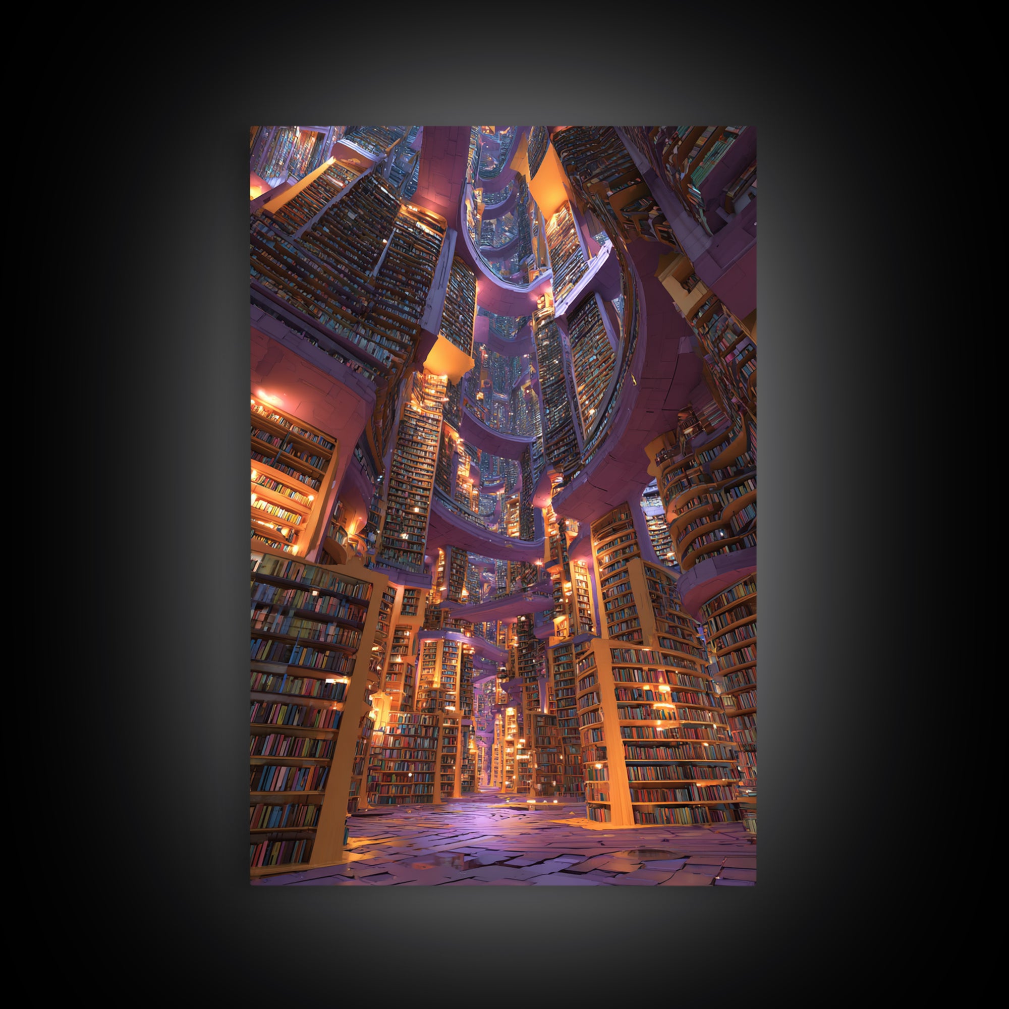 Towering Fantasy Library Wall Art, Magical Bookish Reading Nook Print, Dark Academia Decor, Cozy Home Office Poster Gift