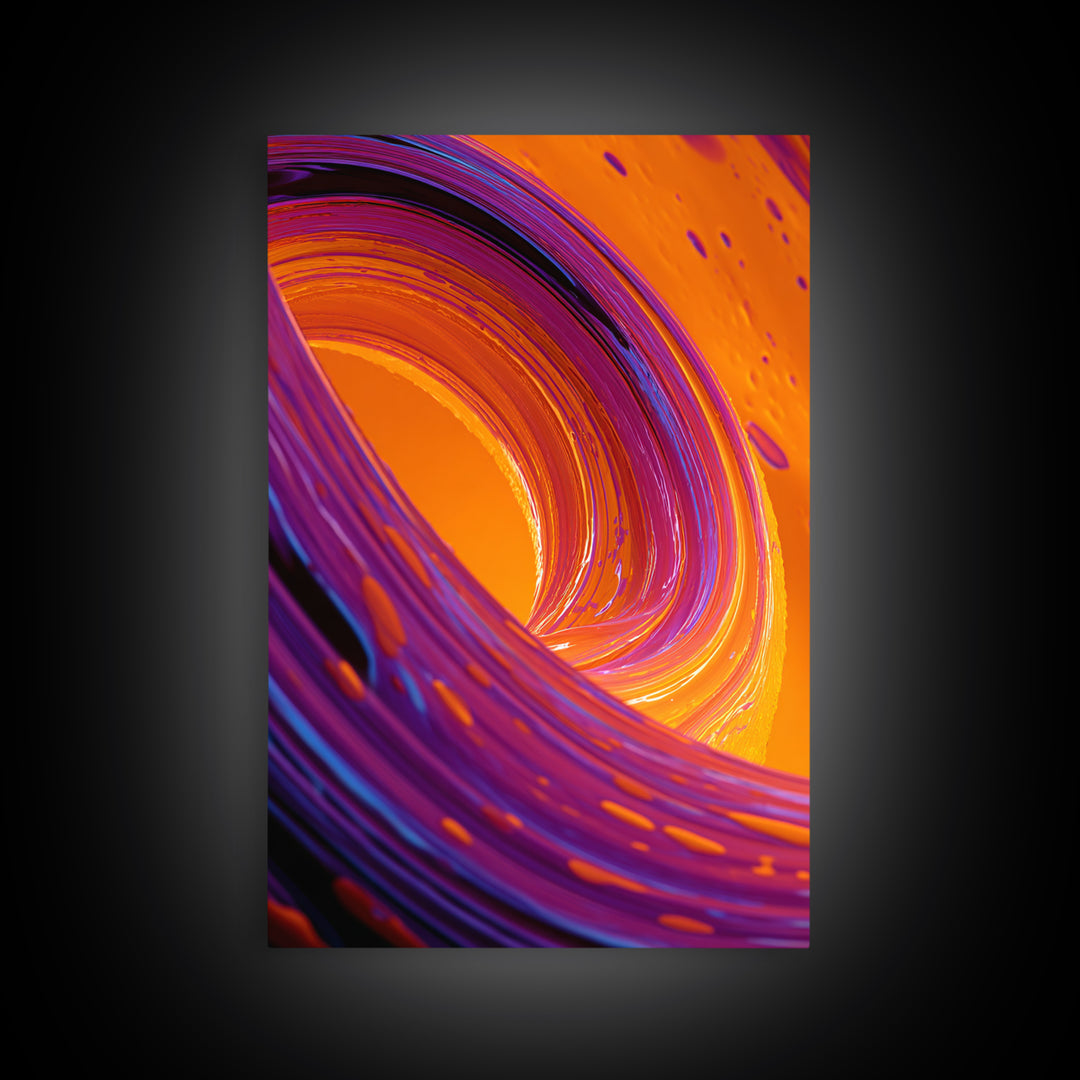 Abstract Orange And Purple Swirl Modern Wall Art Contemporary Digital Canvas Print For Trendy Home Decor And Office