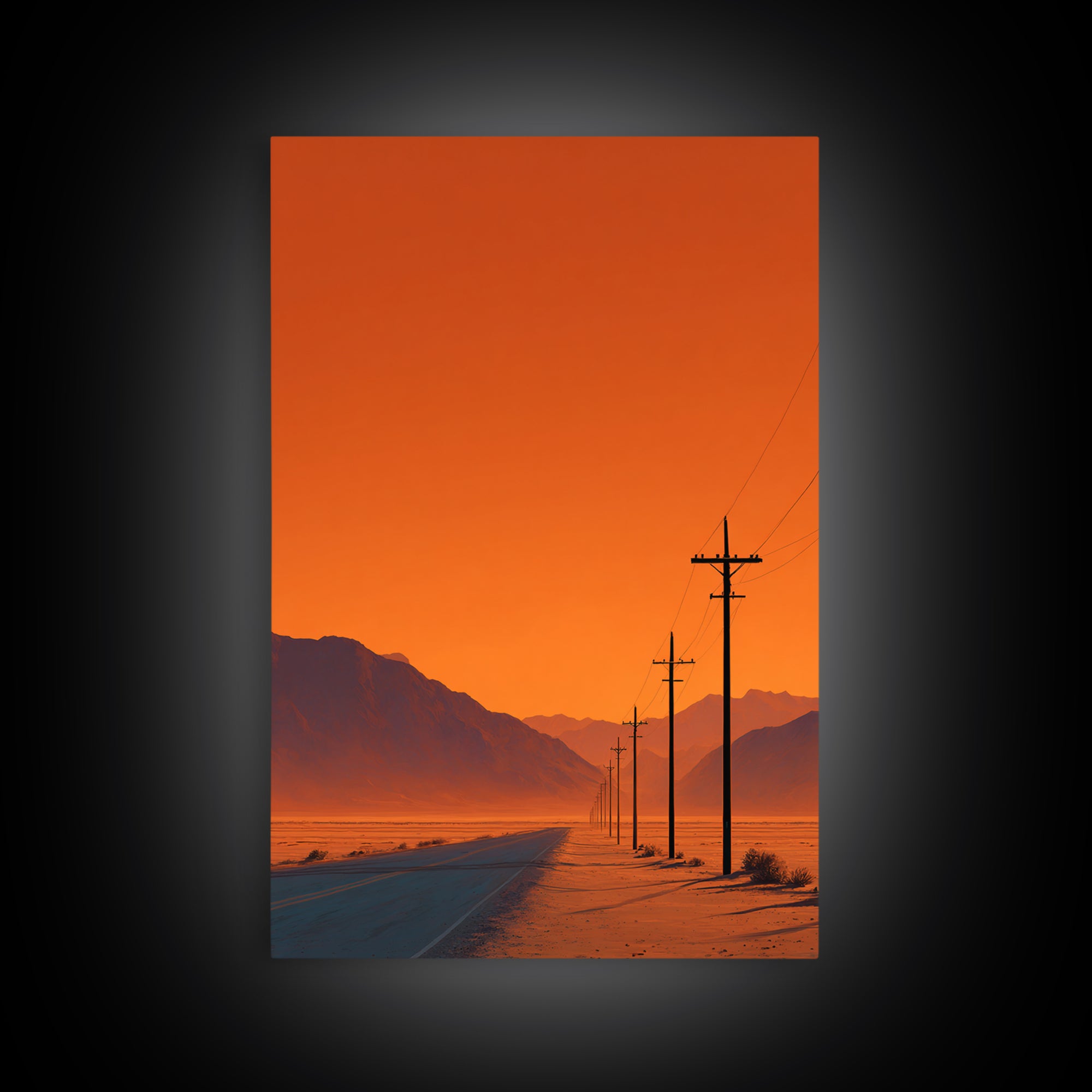 Desert Road Under Orange Sky Minimalist Wall Art Canvas Print For Living Room Modern Home Decor And Office Art