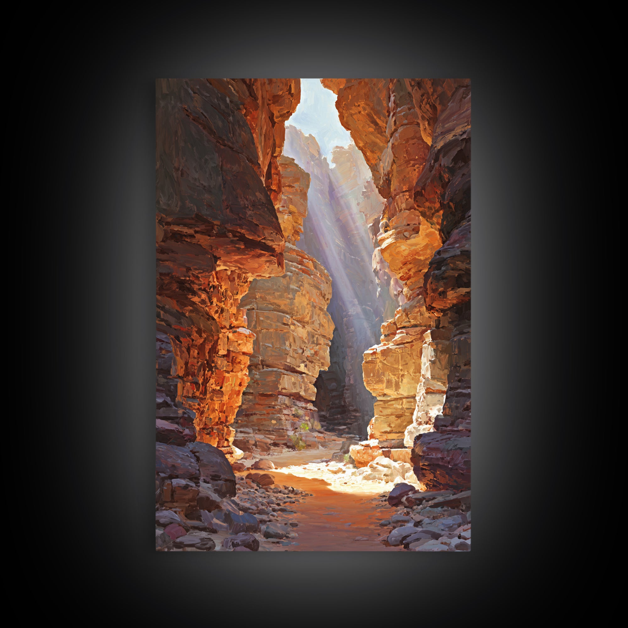 Sunlit Canyon Landscape Oil Painting Wall Art Stunning Nature Scene Framed Canvas Print For Rustic Home Decor