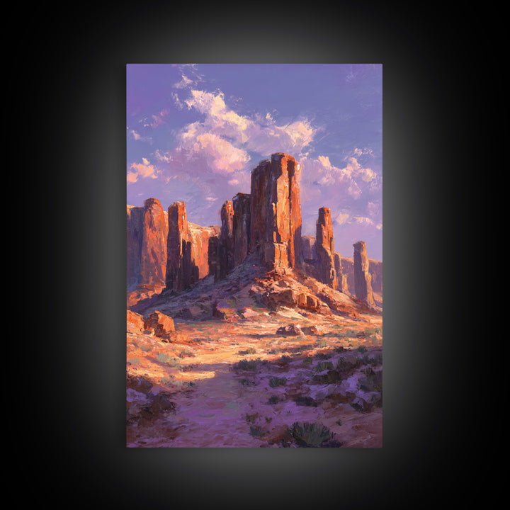 Desert Monument Valley Landscape At Sunset In Oil Painting Style Wall Art Framed Canvas Print For Rustic Home Decor