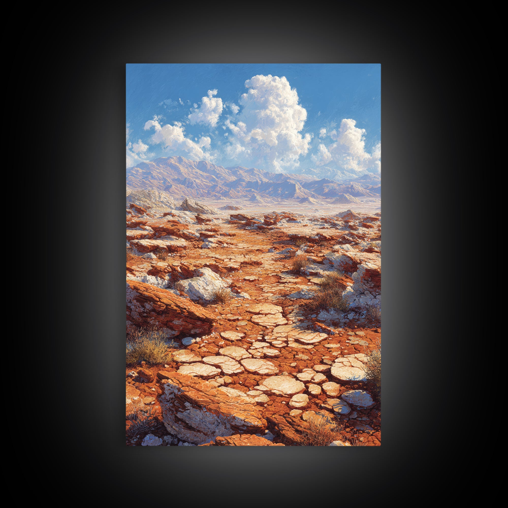Arid Canyon Dry Landscape With Rocks And Bushes Modern Desert Wall Art Canvas Print For Southwestern Decor