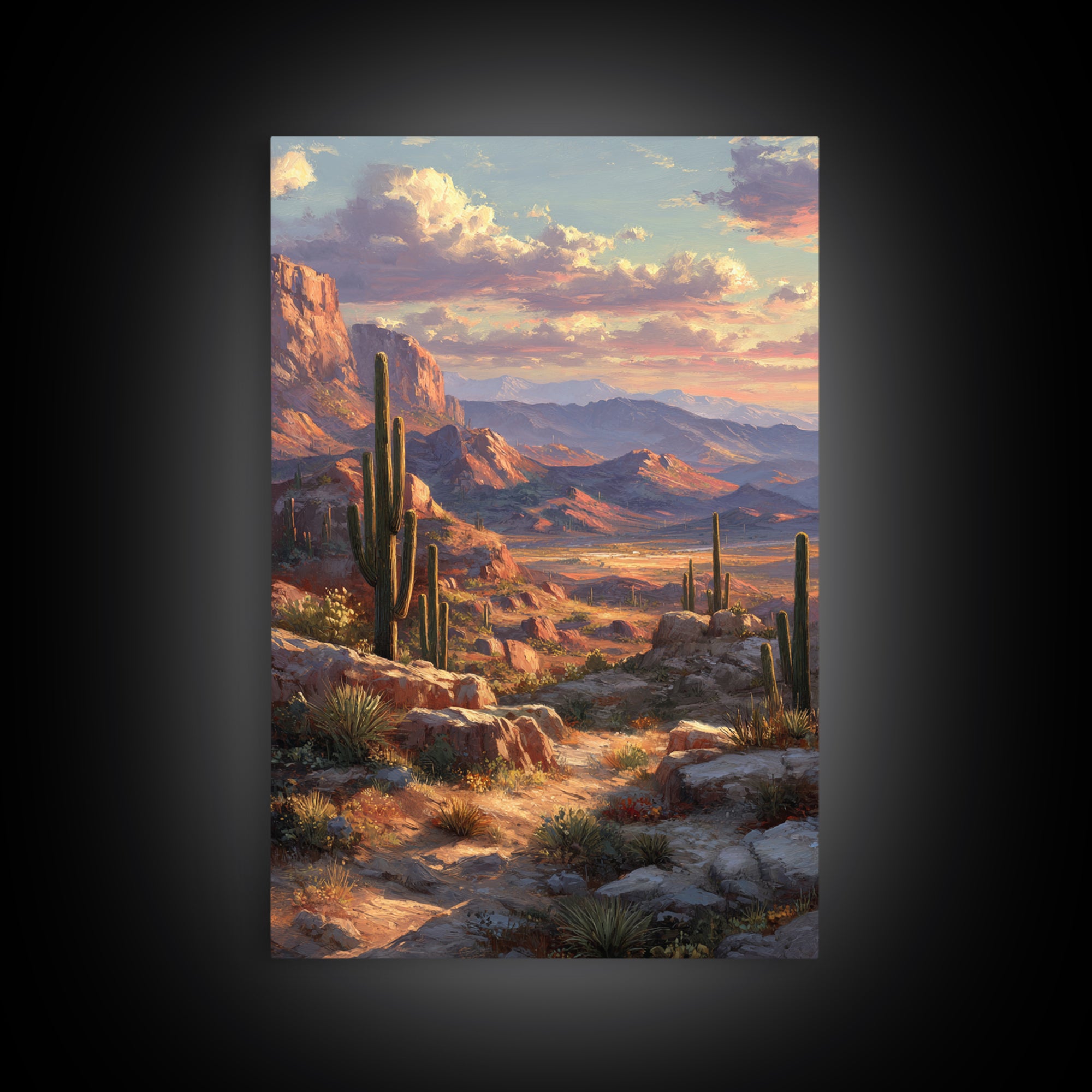Detailed Desert Canyon Landscape With Scenic View Of Mountains And Trees Wall Art Print Canvas Print