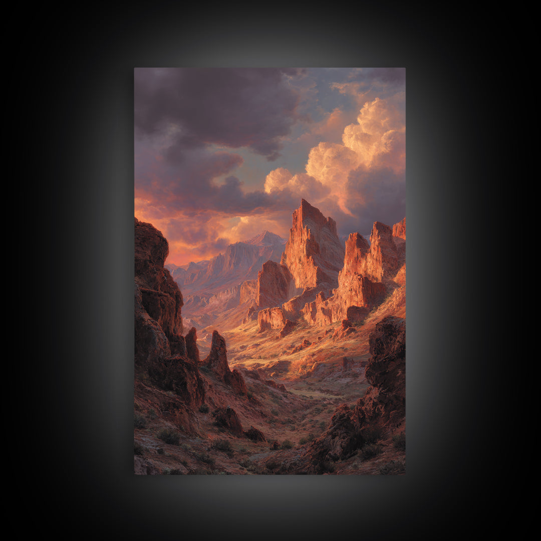 Dramatic Red Rock Canyon Mountain Landscape With Sunset Sky Large Wall Art Canvas Print For Rustic Home Decor