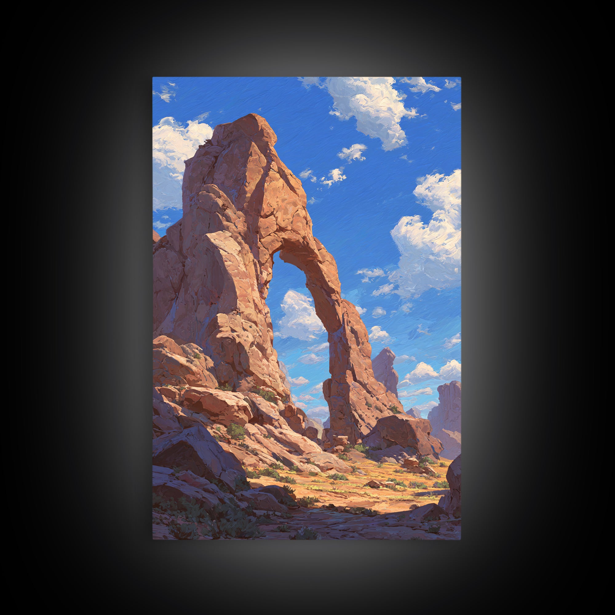 Natural Rock Arch Formation Scenic Desert Landscape Oil Painting Wall Art Print