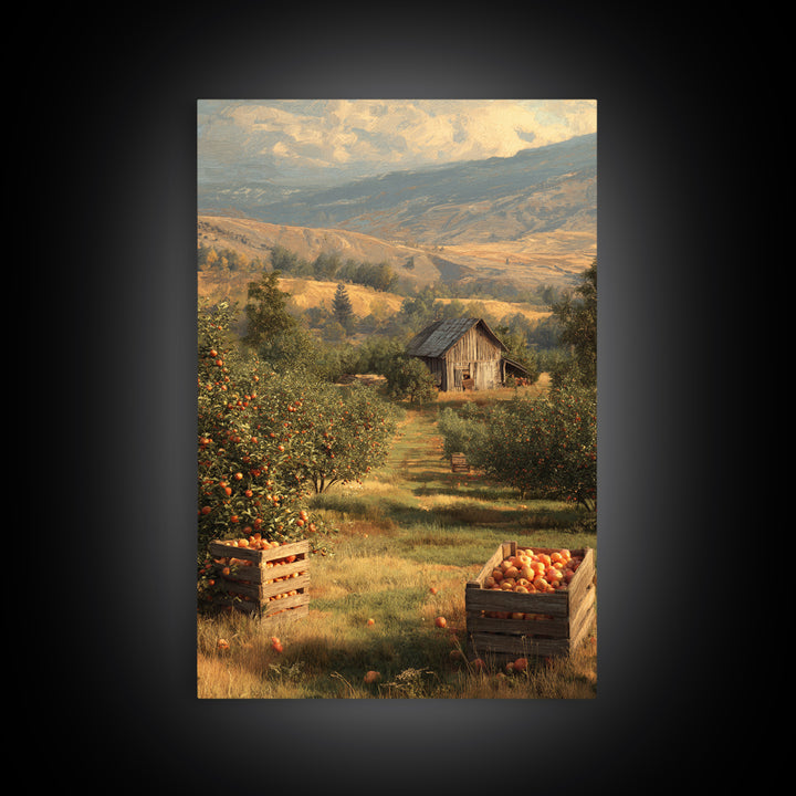 Classic Rustic Orchard Landscape Painting Framed Canvas Print For Farmhouse Decor And Country Home Wall Art