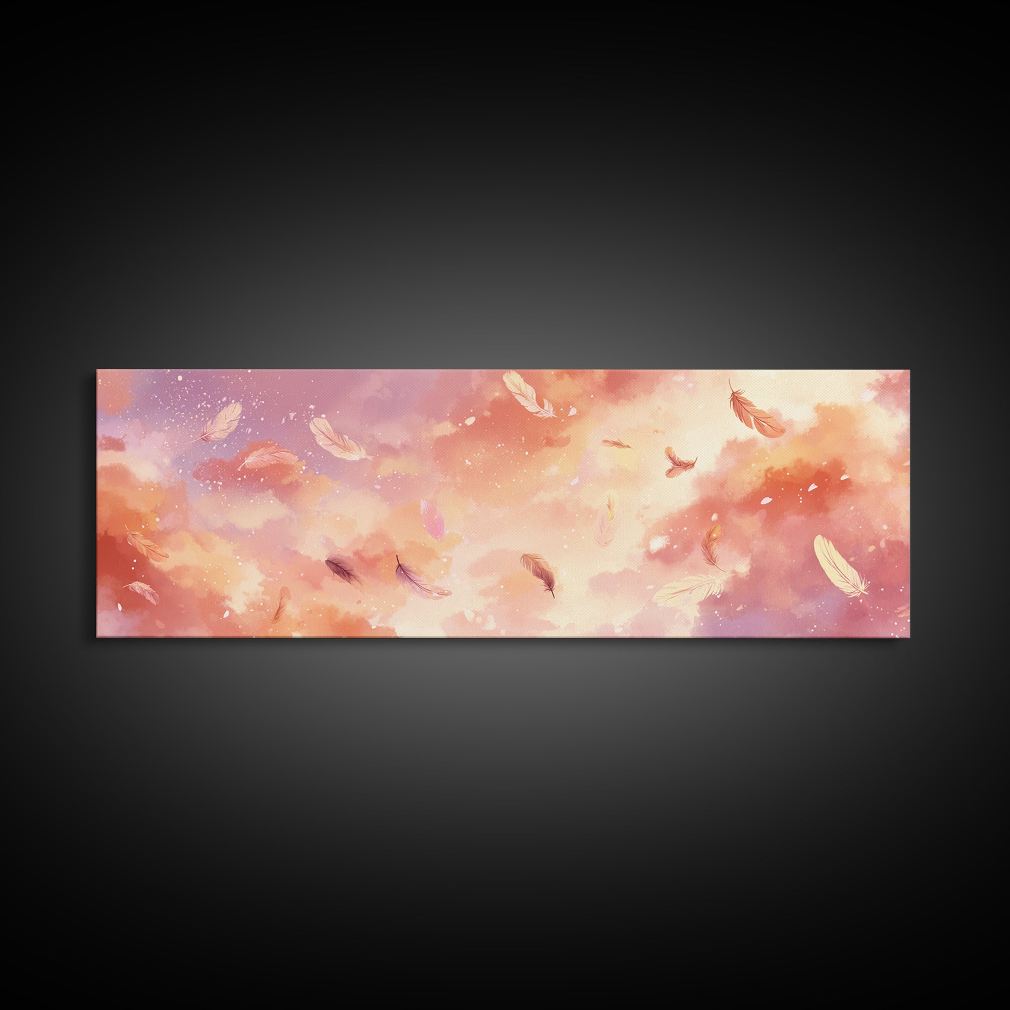 Pink Feather Cloud Sky Wall Art, Dreamy Celestial Canvas Print, Pastel Nursery Decor, Whimsical Bedroom Wall Decor, And Above Bed Art