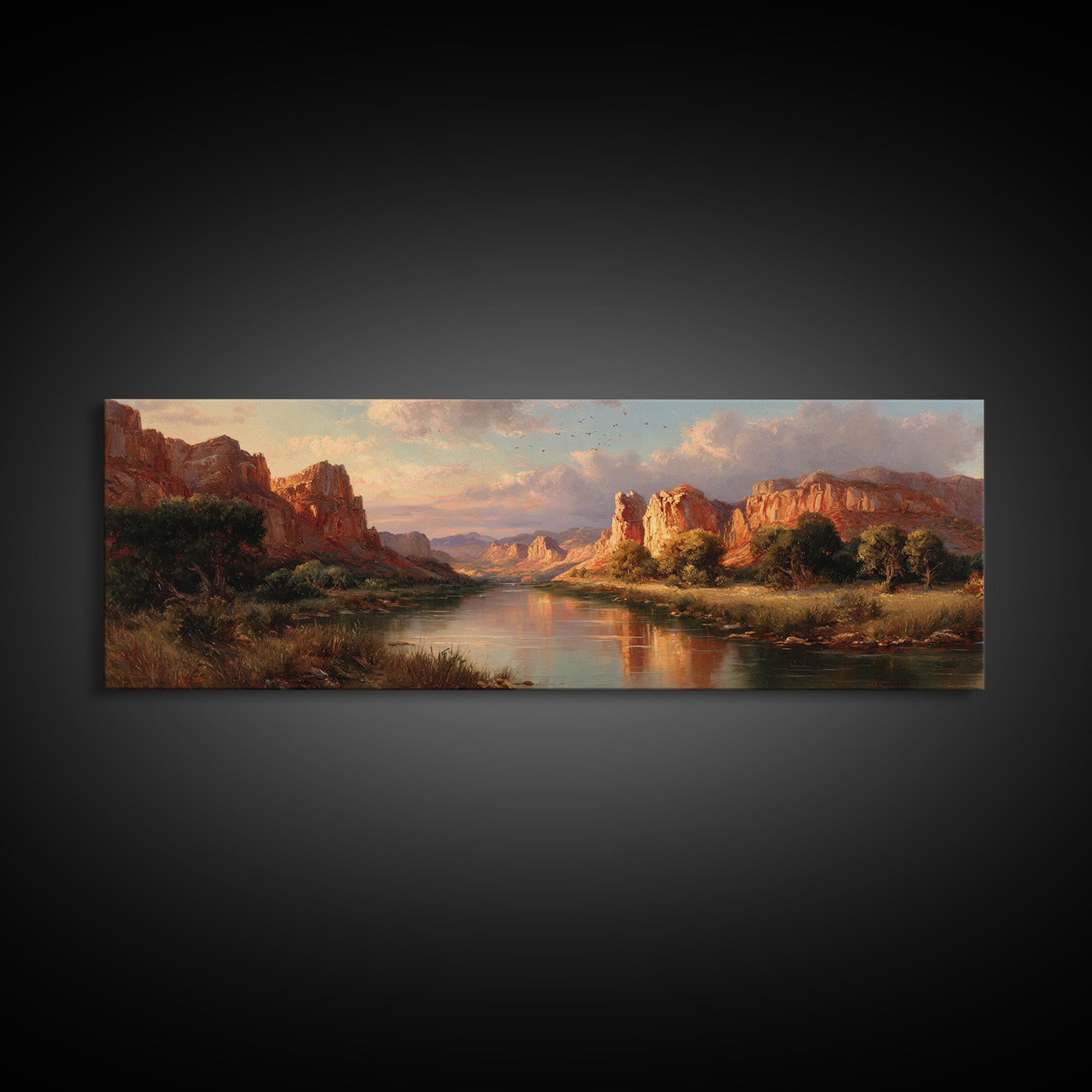 Red Rock Canyon River Wall Art, Southwestern Landscape Painting, Large Horizontal Art, Desert Decor, Living Room Wall Decor