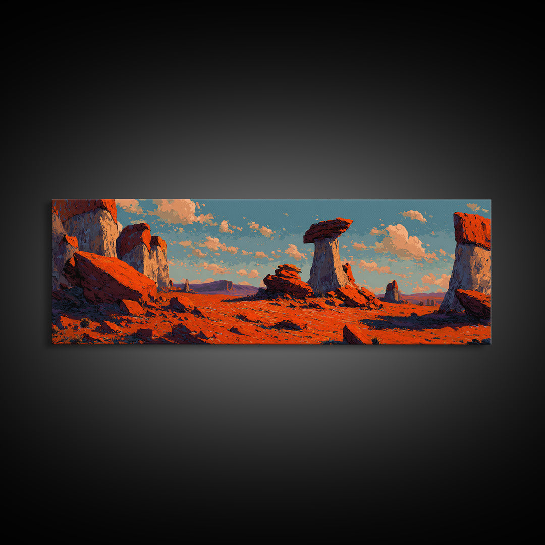 Red Rock Desert Mesas At Sunset Canvas Print, Southwestern Wall Art, Panoramic Landscape, Boho Western Living Room Decor