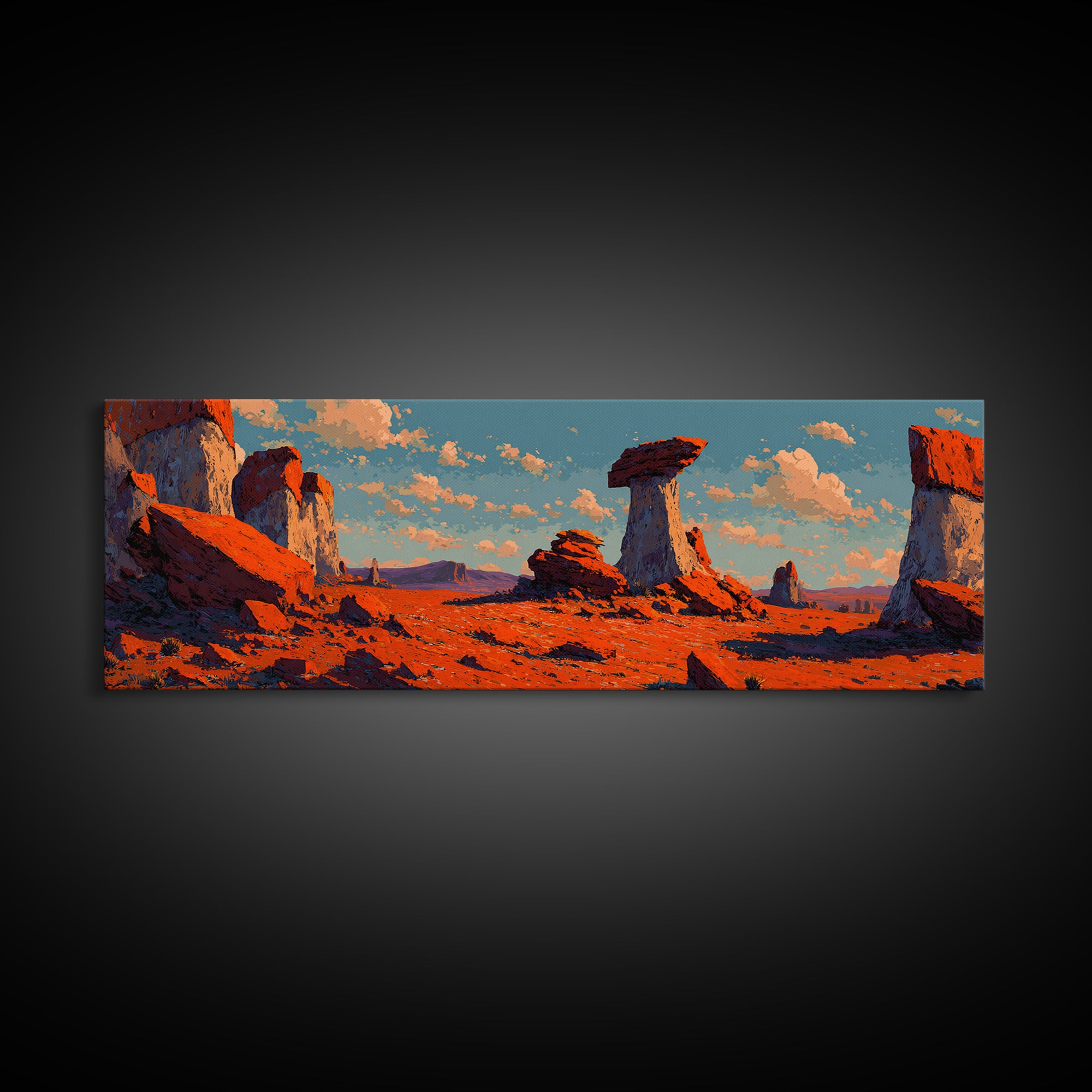 Red Rock Desert Mesas At Sunset Canvas Print, Southwestern Wall Art, Panoramic Landscape, Boho Western Living Room Decor