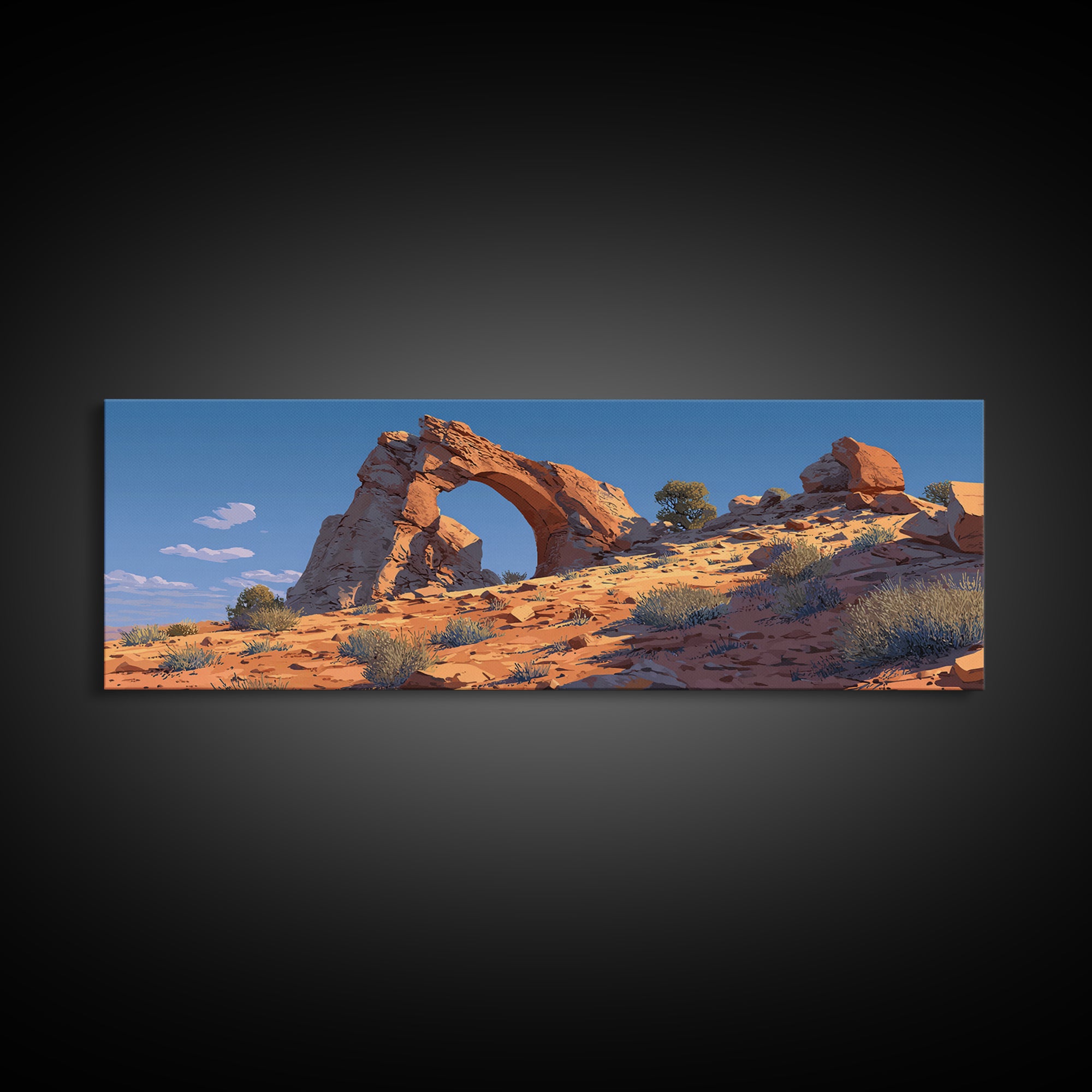 Desert Sandstone Arch Canvas Print, Southwestern Wall Art, Arizona Desert Decor, Cactus Landscape, Modern Western Travel Poster