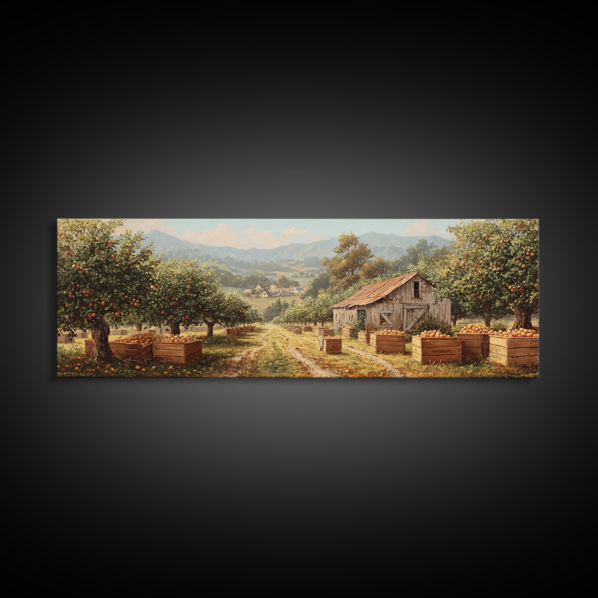 Apple Orchard Harvest Wall Art, Rustic Farmhouse Canvas Print, Country Landscape Decor, Kitchen Dining Room Housewarming Gift