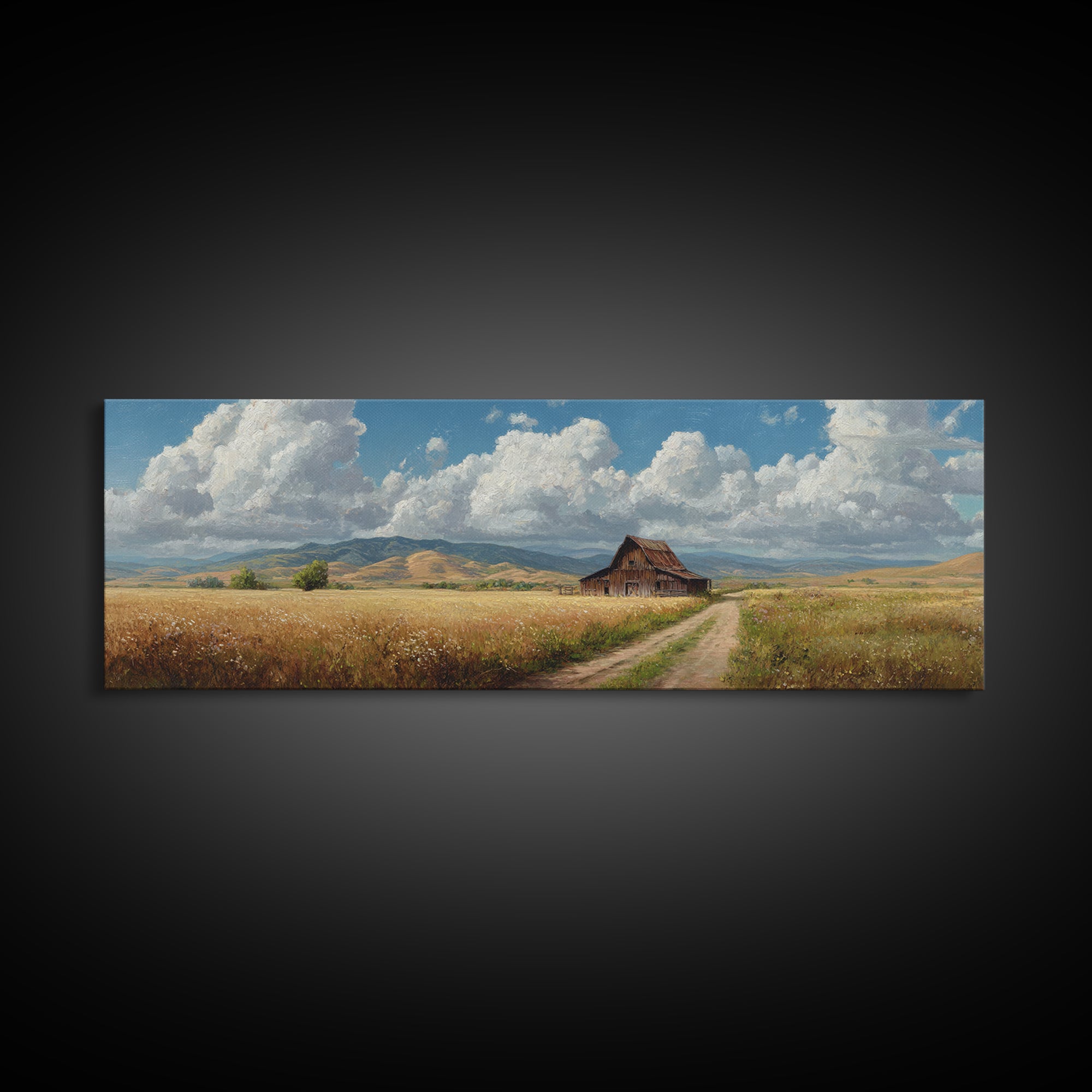 Rustic Prairie Barn Wall Art, Country Landscape Canvas Print, Farmhouse Decor, Rural Home Decor, Large Horizontal Art, Living Room Decor