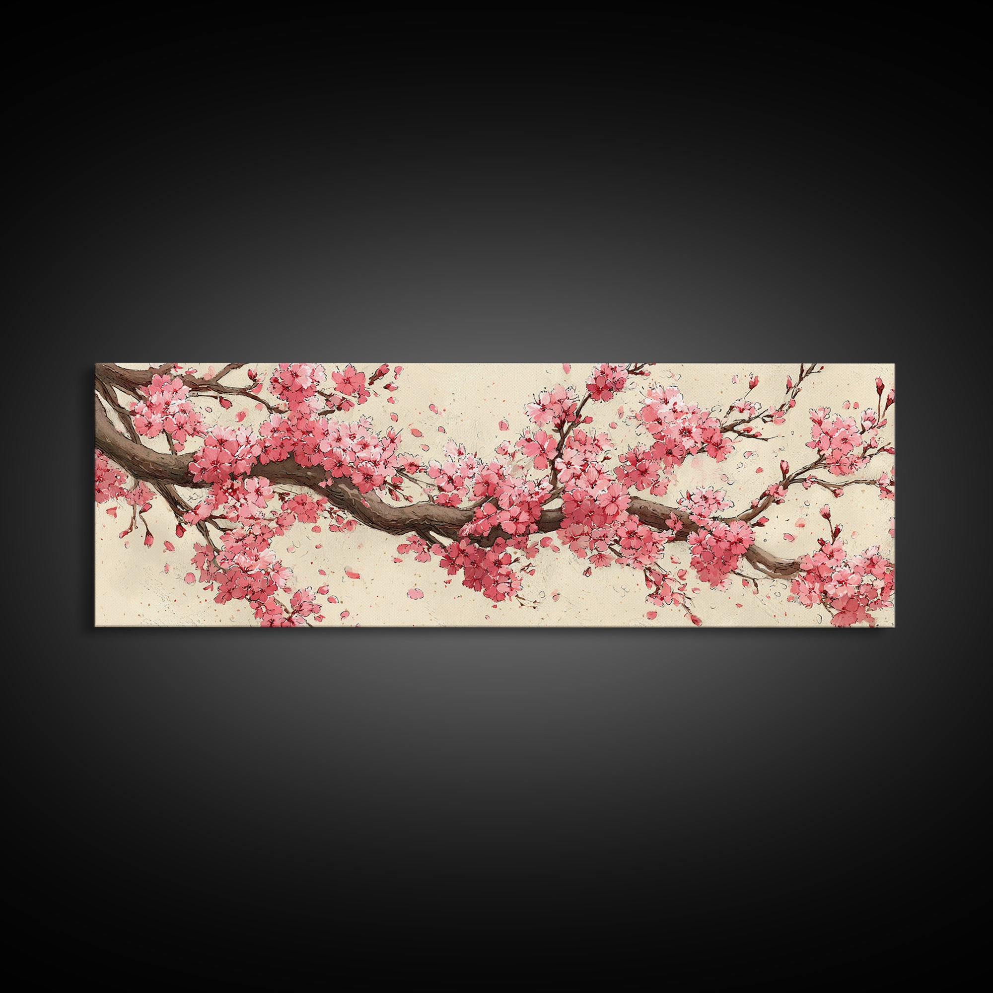 Pink Cherry Blossom Branch Wall Art, Japanese Floral Canvas Print, Botanical Wall Decor, Japandi Bedroom Art Print, Above Bed Decor