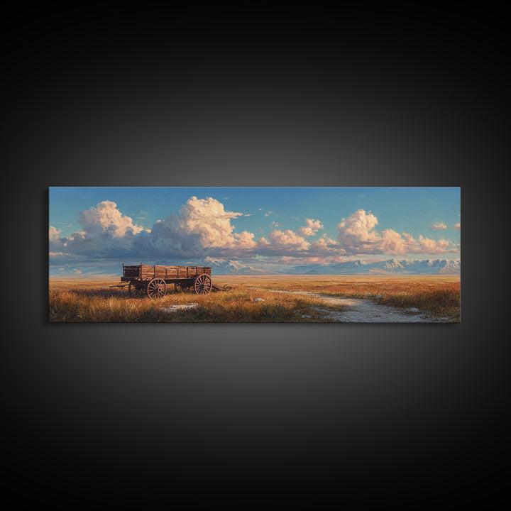 Rustic Prairie Wagon Under Big Sky Wall Art, Western Canvas Print, Farmhouse Decor, Country Landscape, Mountain Home Decor