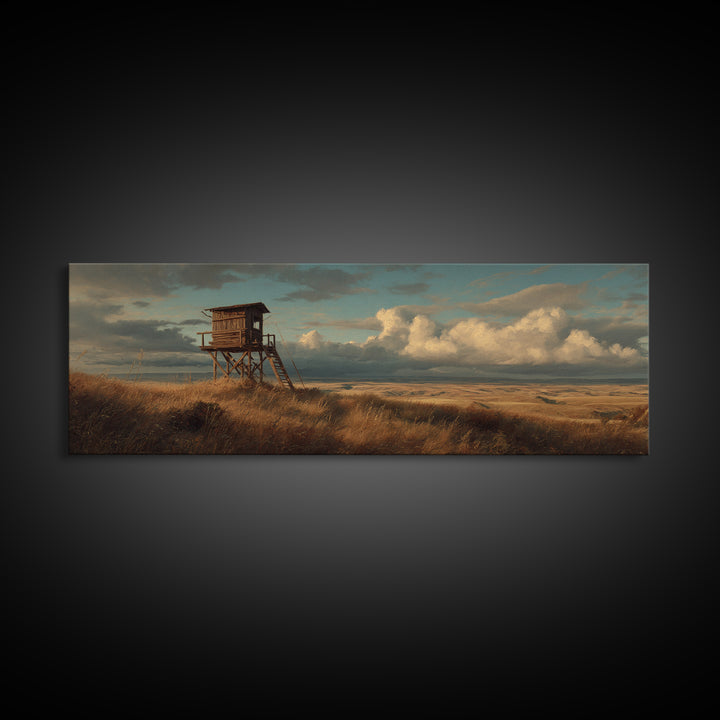 Prairie Hunting Blind Landscape Canvas Print, Moody Rustic Wall Art For Cabin Decor, Western Home Decor, Gift For Him Print
