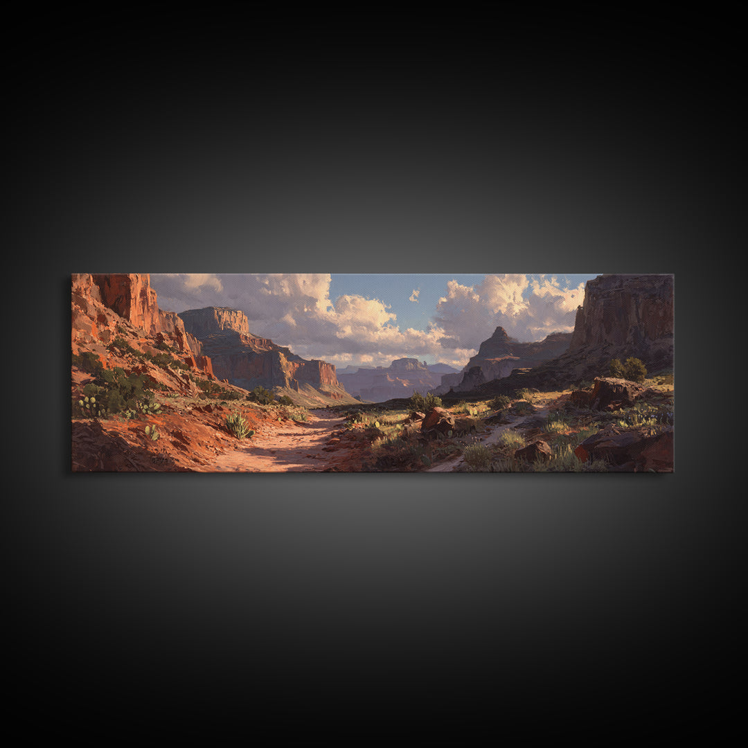Sunlit Red Rock Canyon Desert Landscape Wall Art, Southwestern Canvas Print, Western Home Decor For Living Room Or Office
