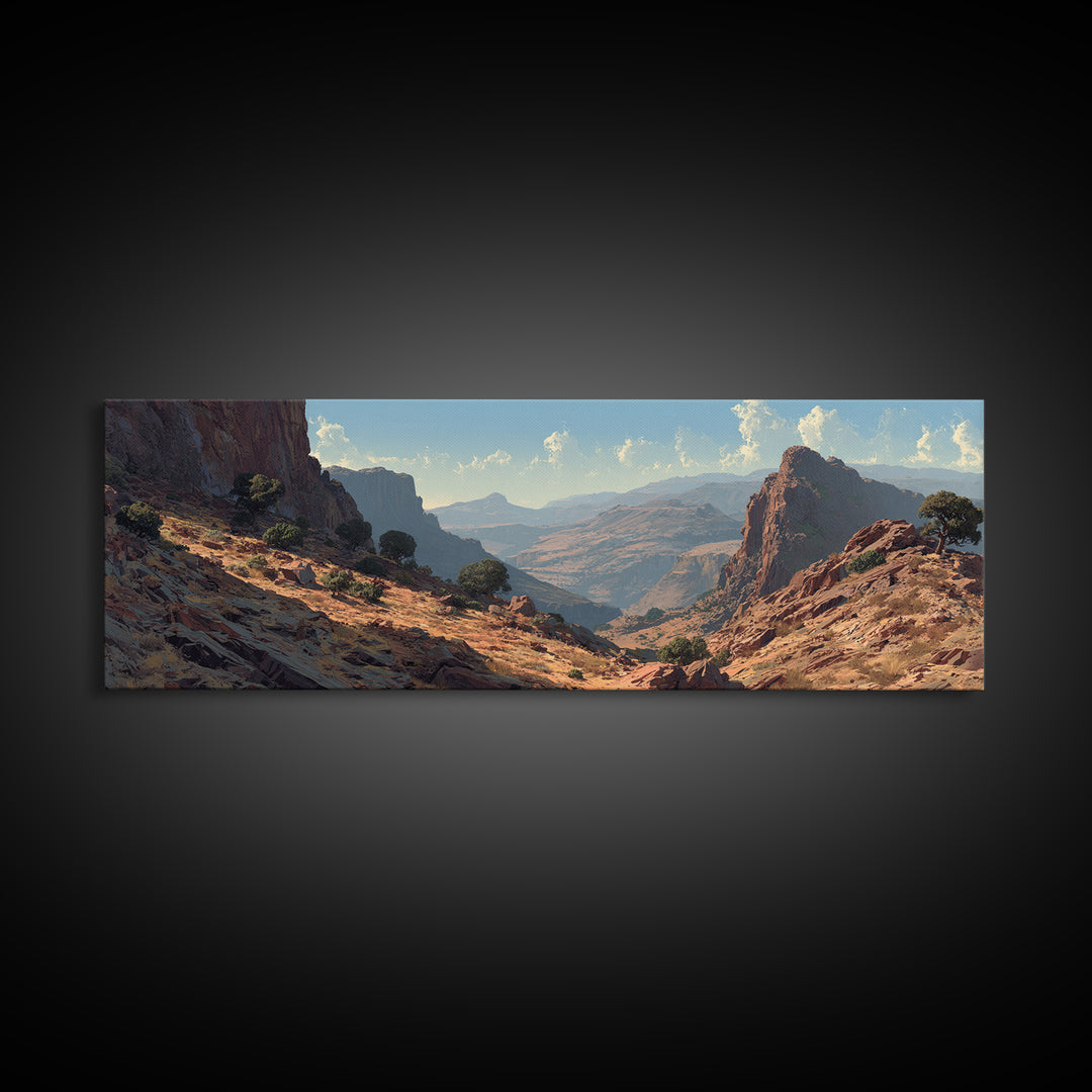 Sunlit Desert Canyon Landscape Wall Art, Southwestern Mountain Canvas Print, Rustic Nature Decor, Large Horizontal Office Print