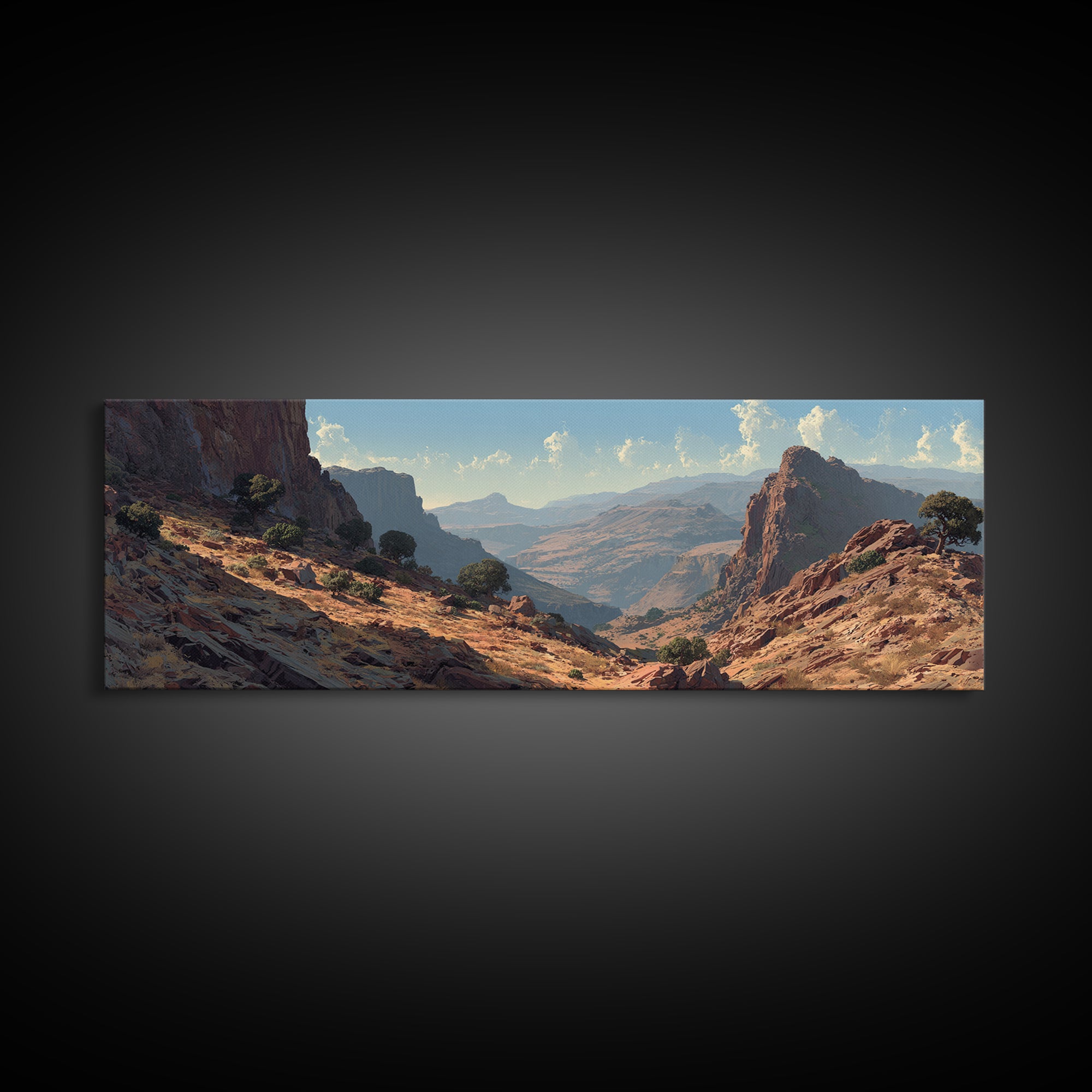 Sunlit Desert Canyon Landscape Wall Art, Southwestern Mountain Canvas Print, Rustic Nature Decor, Large Horizontal Office Print