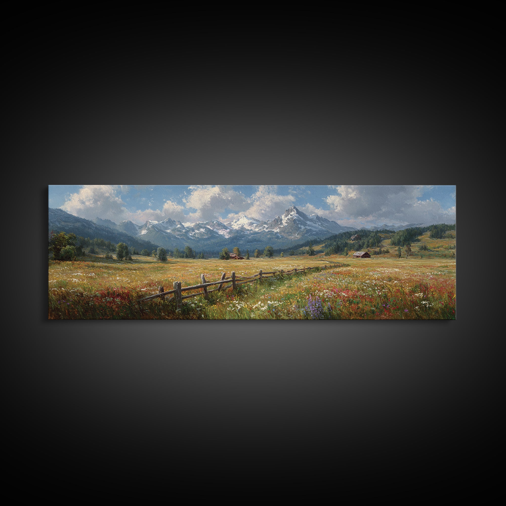 Wildflower Meadow Mountain Wall Art, Alpine Landscape Canvas Print, Rustic Farmhouse Decor, Large Living Room Art Housewarming Gift