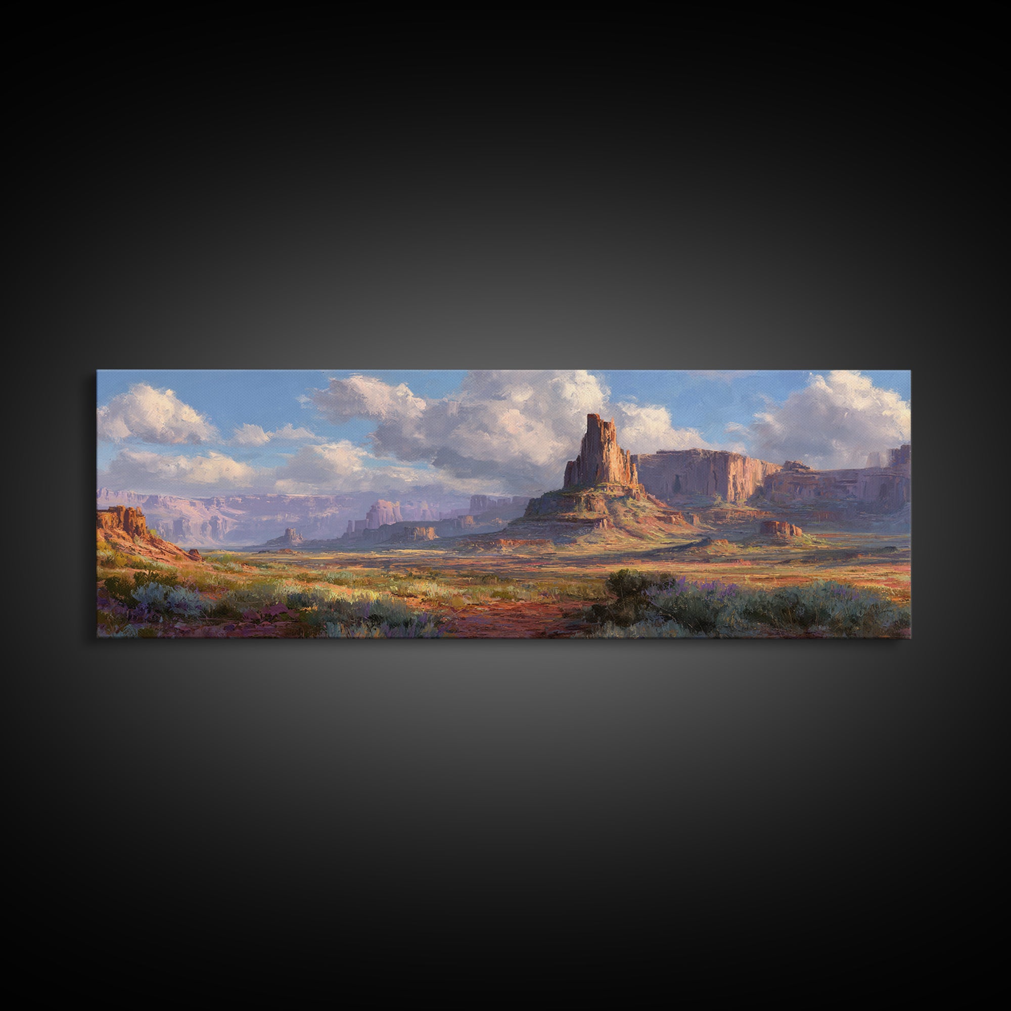 Sunlit Desert Mesa And Canyon Landscape Canvas Print, Southwestern Wall Art, Western Home Decor, Large Horizontal Art For Living Room