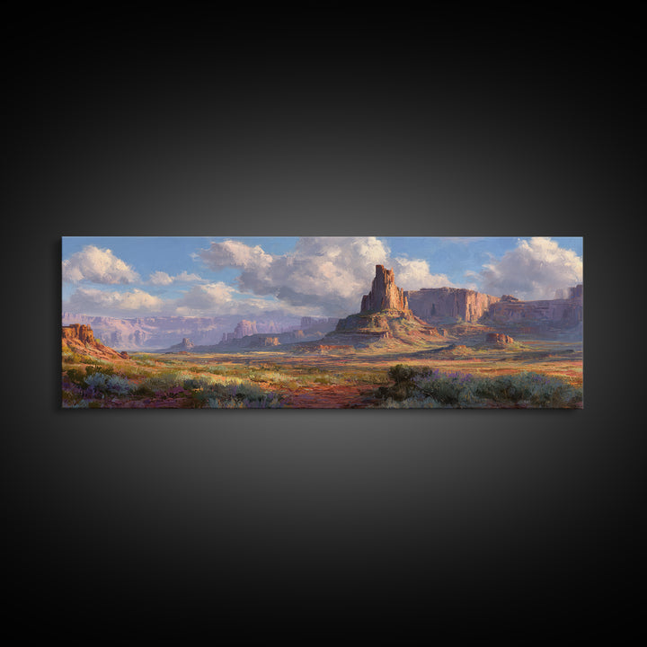 Sunlit Desert Mesa And Canyon Landscape Canvas Print, Southwestern Wall Art, Western Home Decor, Large Horizontal Art For Living Room