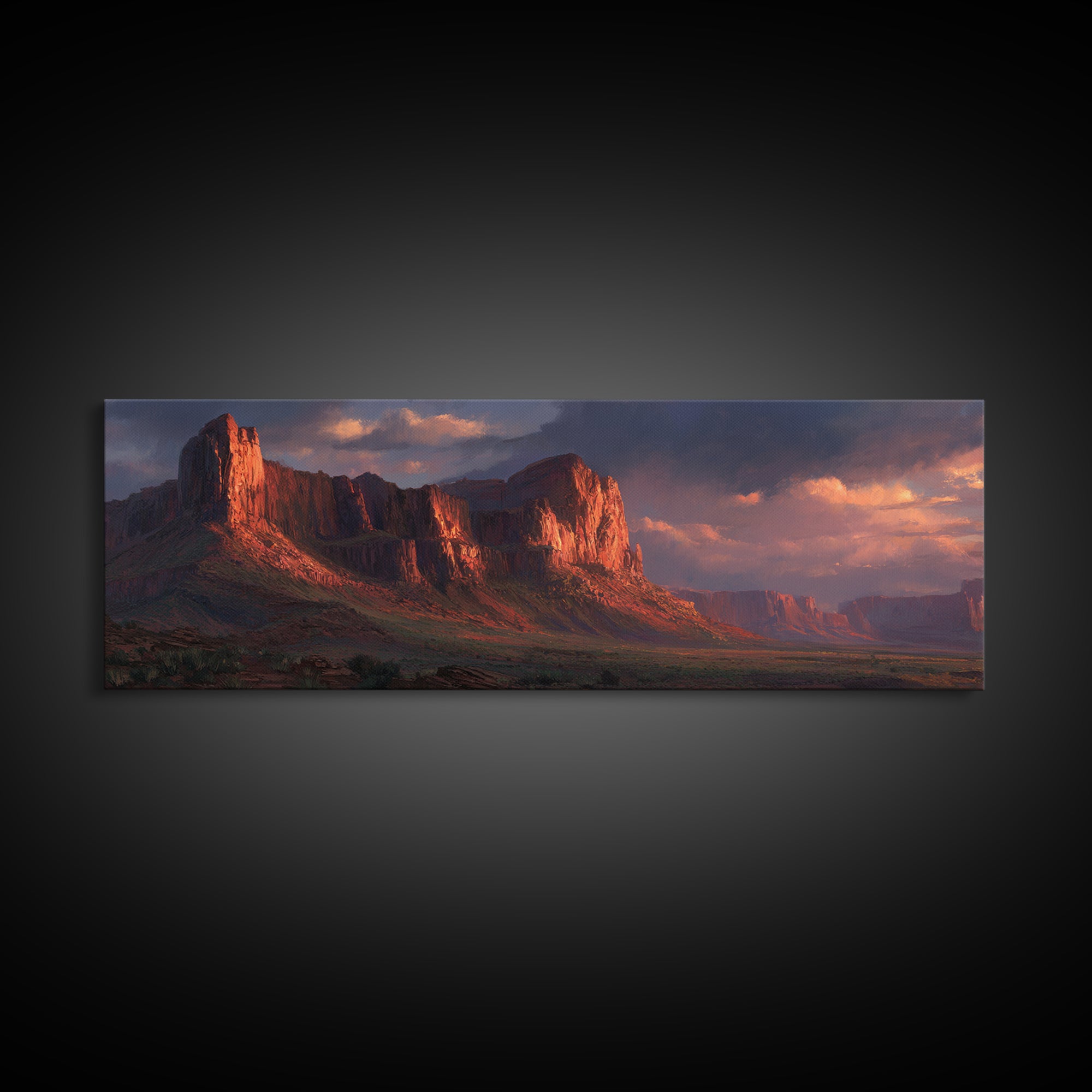 Red Rock Desert Mesa Landscape Wall Art, Southwestern Framed Canvas Print, Sunset Mountain Decor, Western Home Decor, Rustic