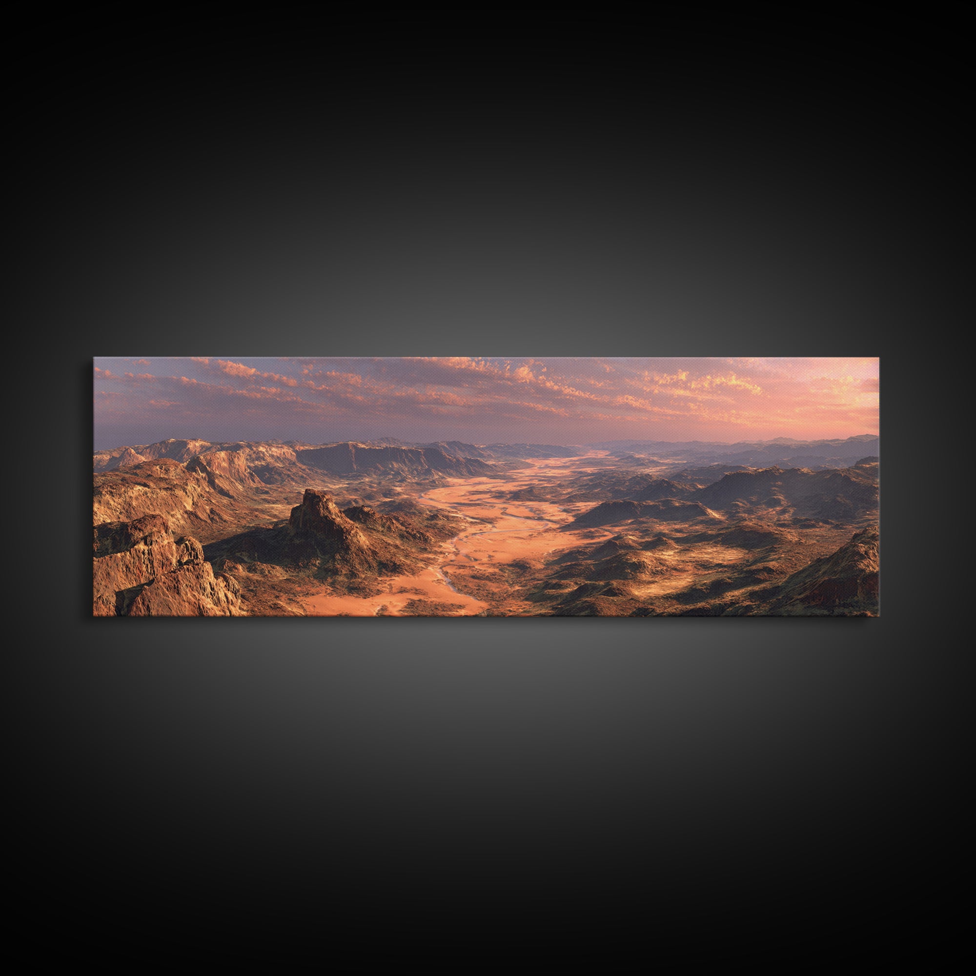 Golden Desert Valley Wall Art, Panoramic Mountain Landscape Canvas Print, Southwestern Home Decor, Large Above Sofa Art Print