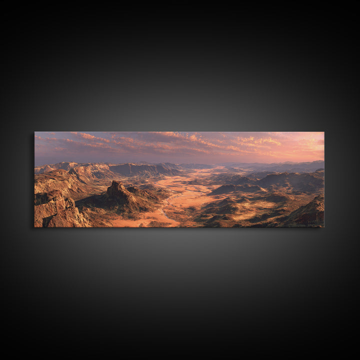 Golden Desert Valley Wall Art, Panoramic Mountain Landscape Canvas Print, Southwestern Home Decor, Large Above Sofa Art Print