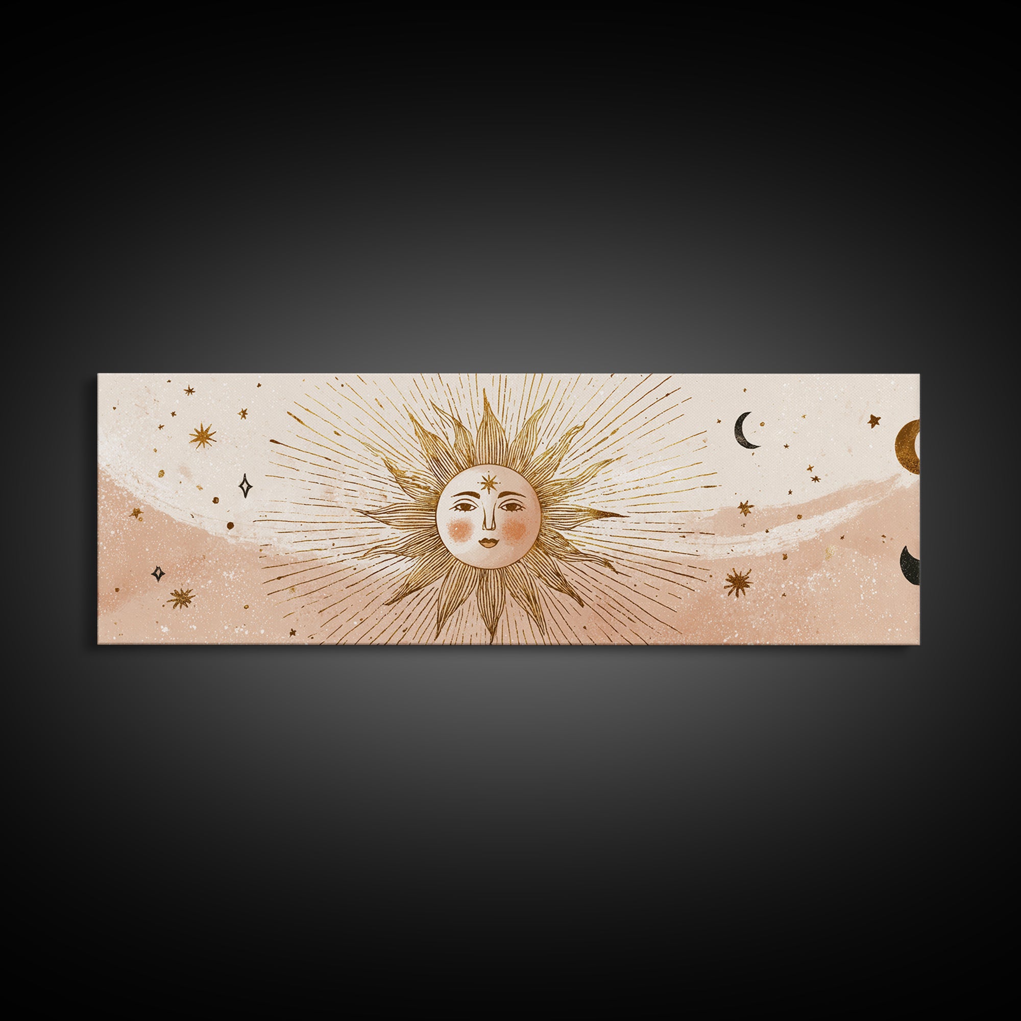 Boho Sun And Moon Wall Art, Celestial Canvas Print, Mystical Astrology Decor, Neutral Nursery And Bedroom Wall Decor, Above Bed Art