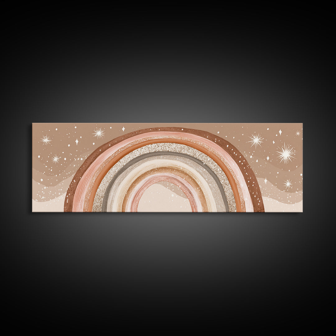 Boho Neutral Rainbow With Stars Wall Art, Pastel Nursery Decor, Earth Tone Above Bed Print, Kids Room Canvas Decor, Baby Shower Gift