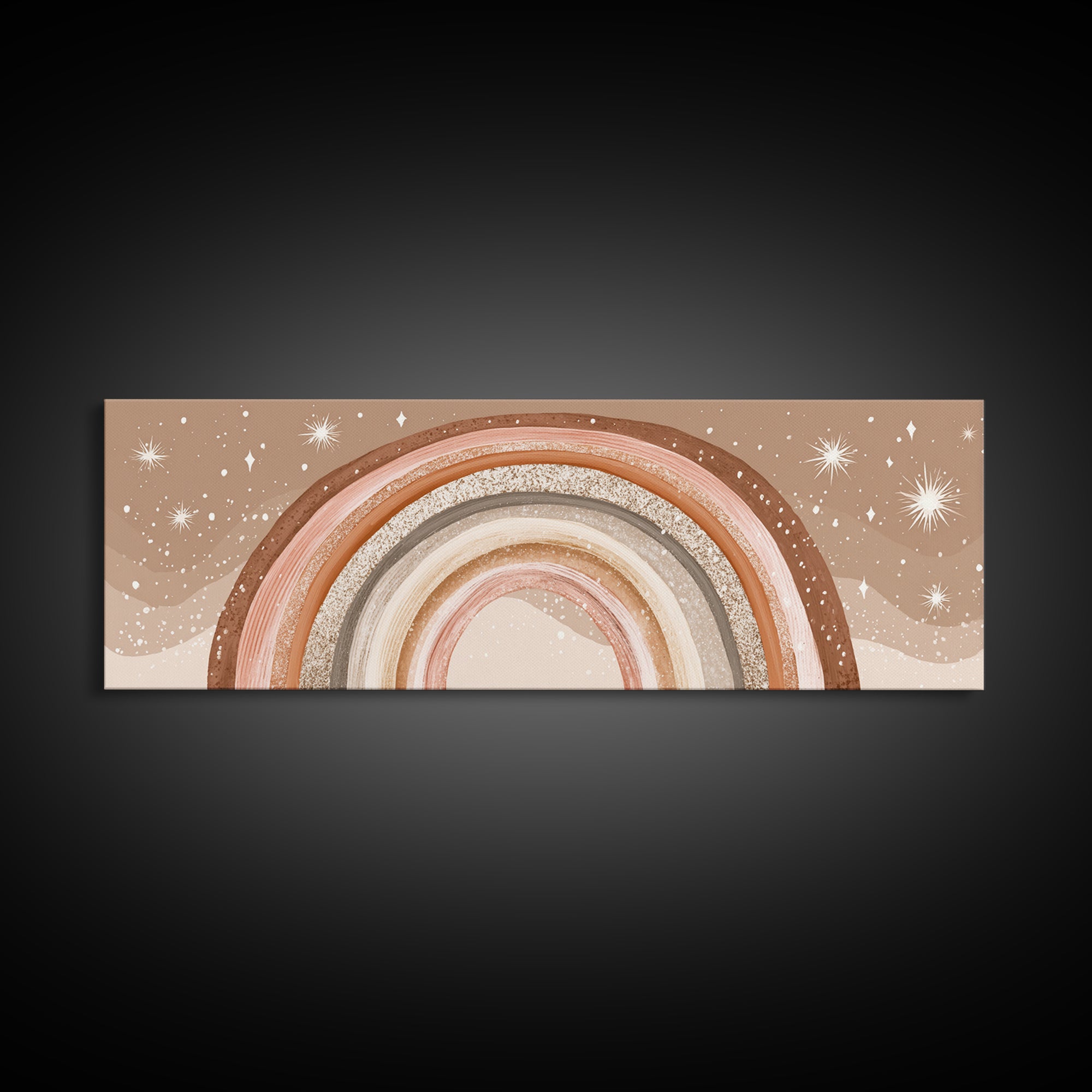 Boho Neutral Rainbow With Stars Wall Art, Pastel Nursery Decor, Earth Tone Above Bed Print, Kids Room Canvas Decor, Baby Shower Gift