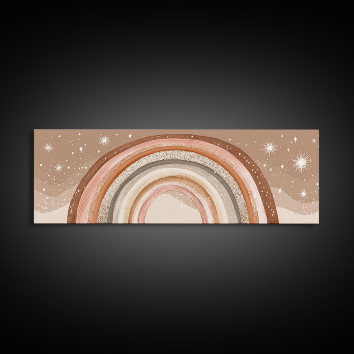 Boho Neutral Rainbow With Stars Wall Art, Pastel Nursery Decor, Earth Tone Above Bed Print, Kids Room Canvas Decor, Baby Shower Gift