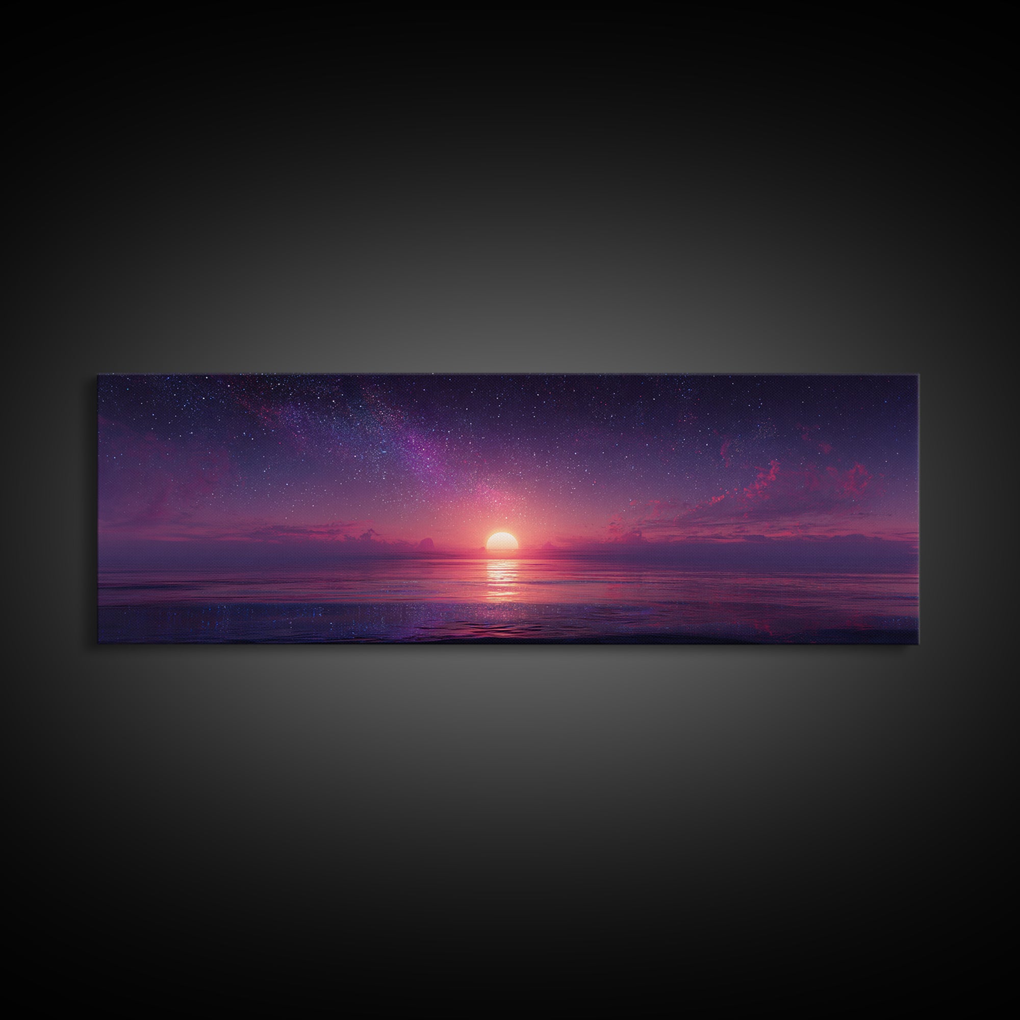 Starry Purple Ocean Sunset Wall Art, Celestial Seascape Canvas Print, Coastal Bedroom Decor, Romantic Beach House Gift For Her