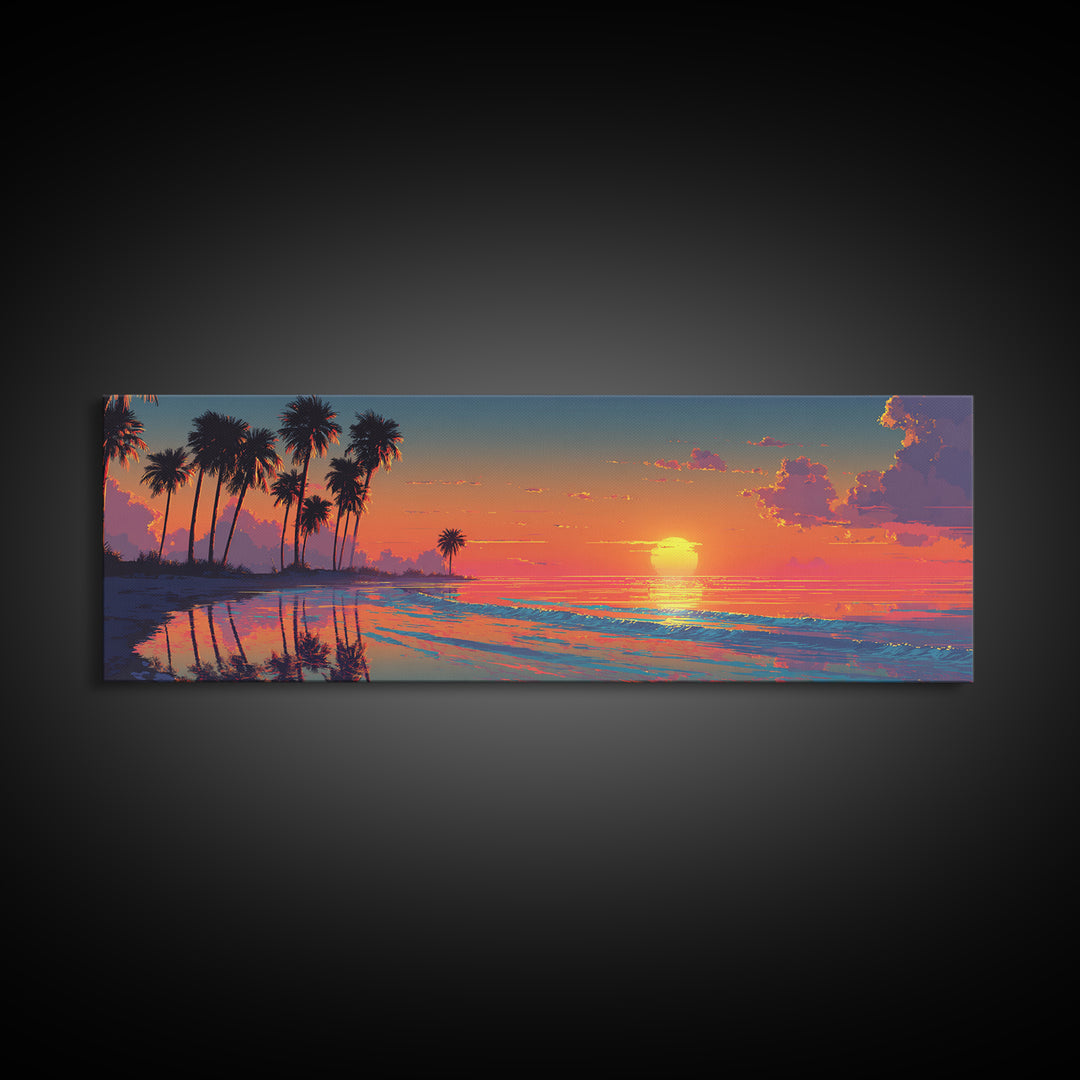 Orange Sunset Palm Beach Lagoon Wall Art, Tropical Canvas Print, Coastal Decor, Beach House Decor, Ocean Living Room Art